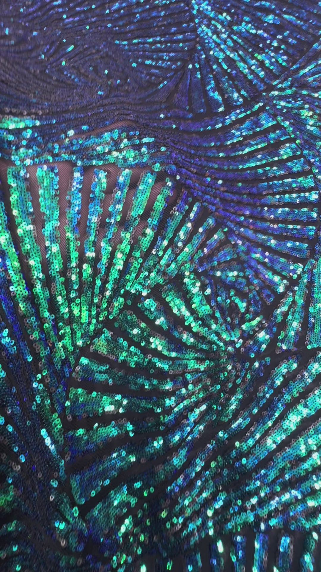 Blue-Green Iridescent Sequin Fabric on Black Mesh ( 1 Piece = 4 Meter)