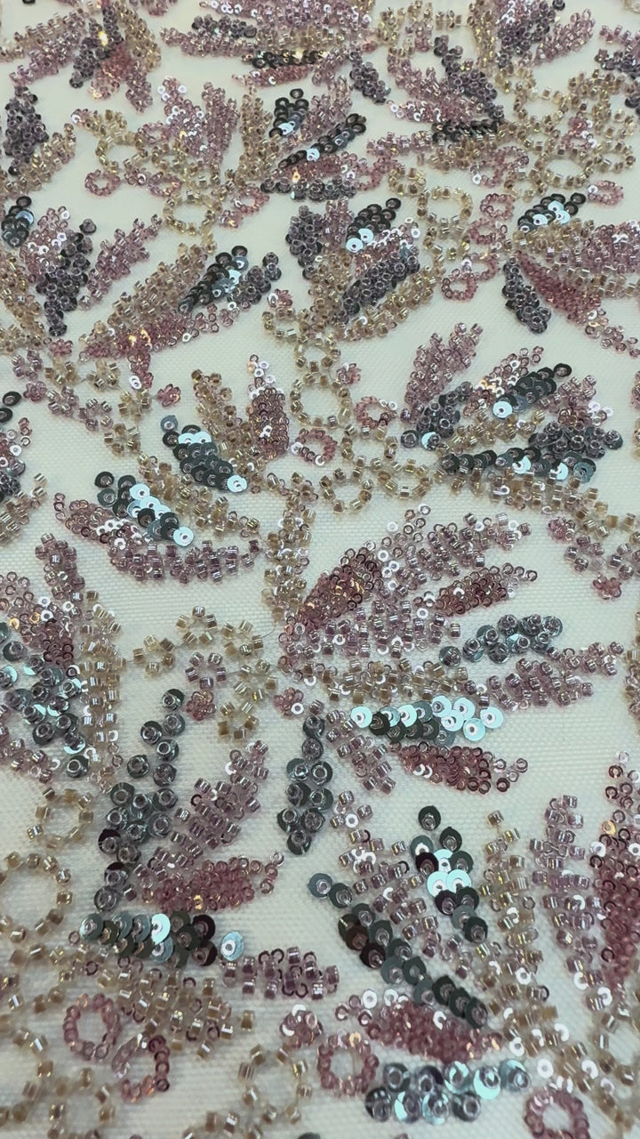 Beaded Tulle Fabric with Multicolored Stones – Couture Radiance