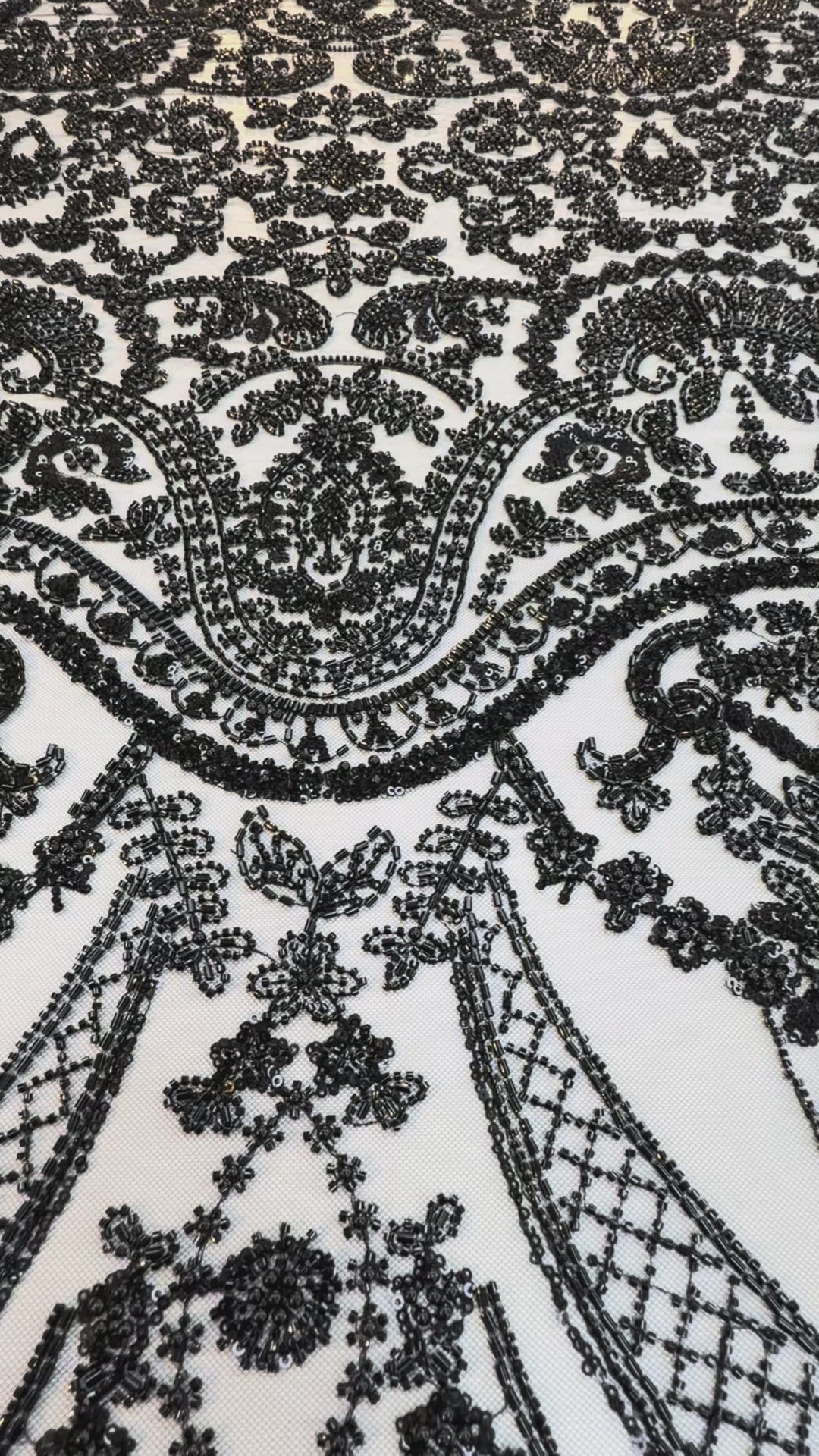 Luxury Black Sequin & Beaded Embroidered Tulle Fabric – Haute Couture Evening & Bridal Wear