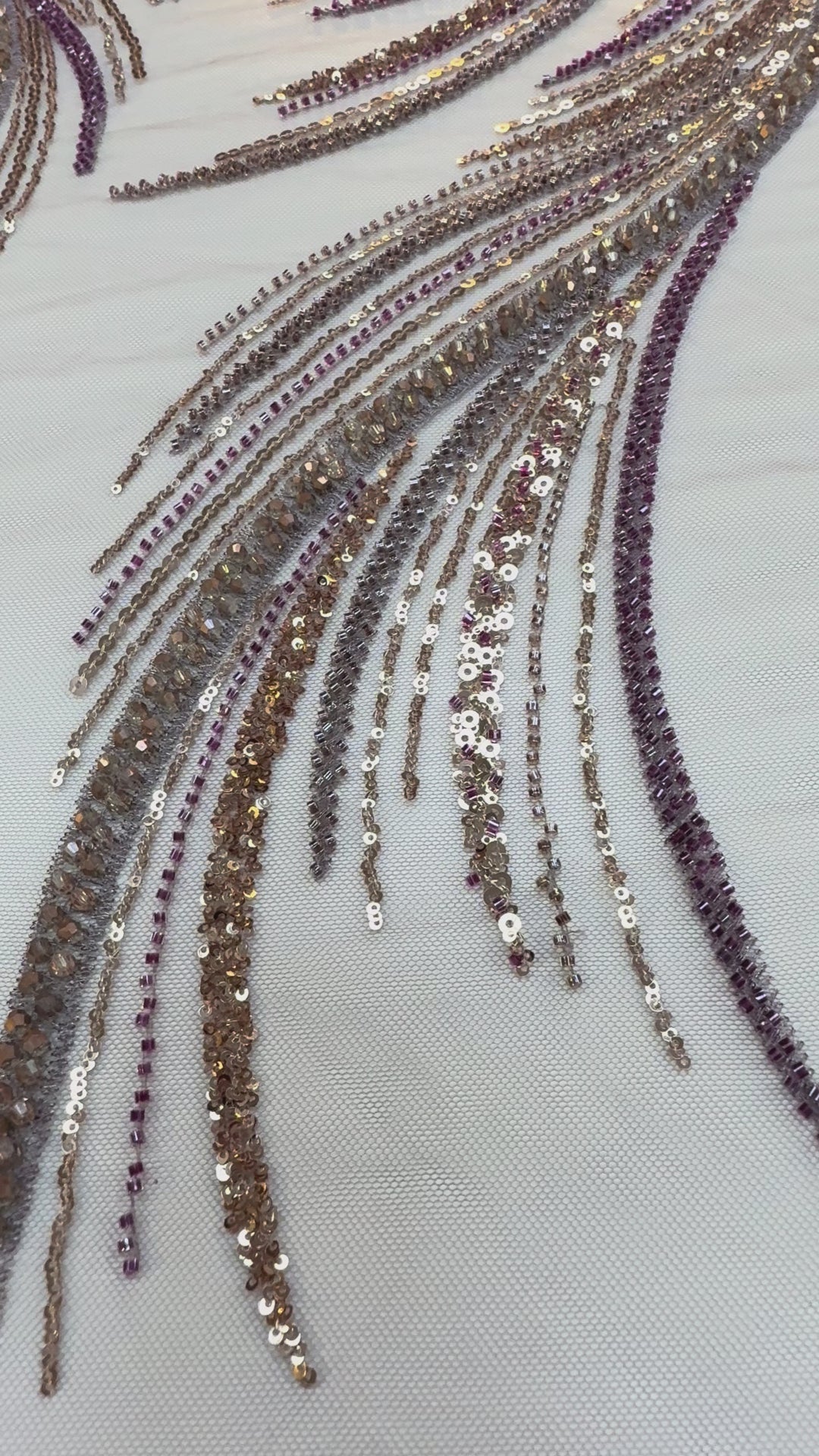 Luxury Sequin Swirl Fabric with Purple & Gold Accents