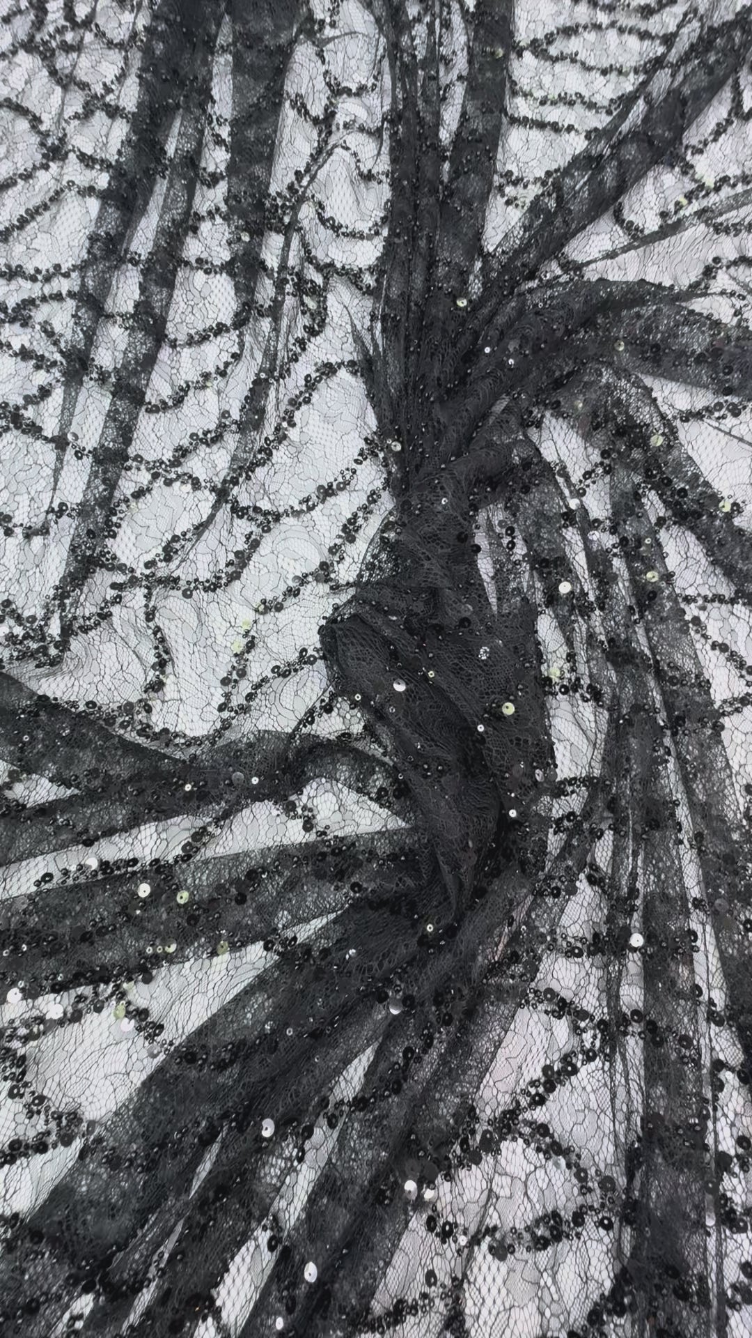 Black Beaded Sequin French Lace with Abstract Pattern