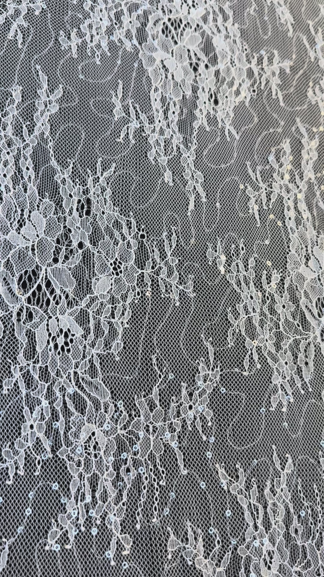 Luxury Ivory Chantilly Lace on white Tulle with Sequins – Bridal & Haute Couture Fabric