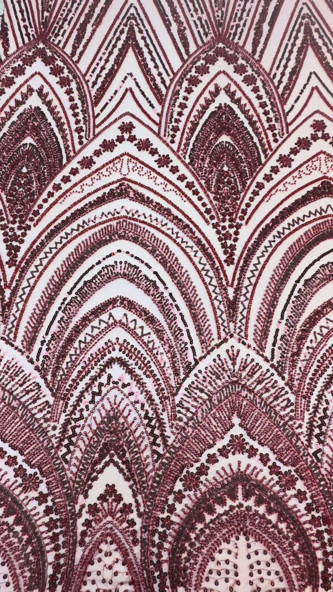 Luxury Burgundy Embroidered Tulle Fabric (1 Piece = 3 Meter)