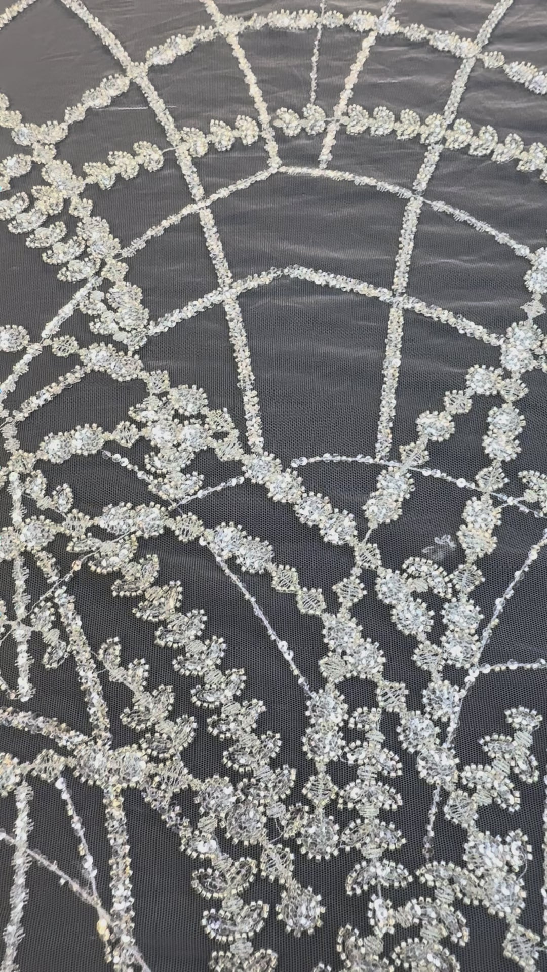 Luxury Silver Sequin Net Fabric – Couture Beaded Embroidery for Evening & Bridal Gowns( 1 Piece = 3.5 Meter)