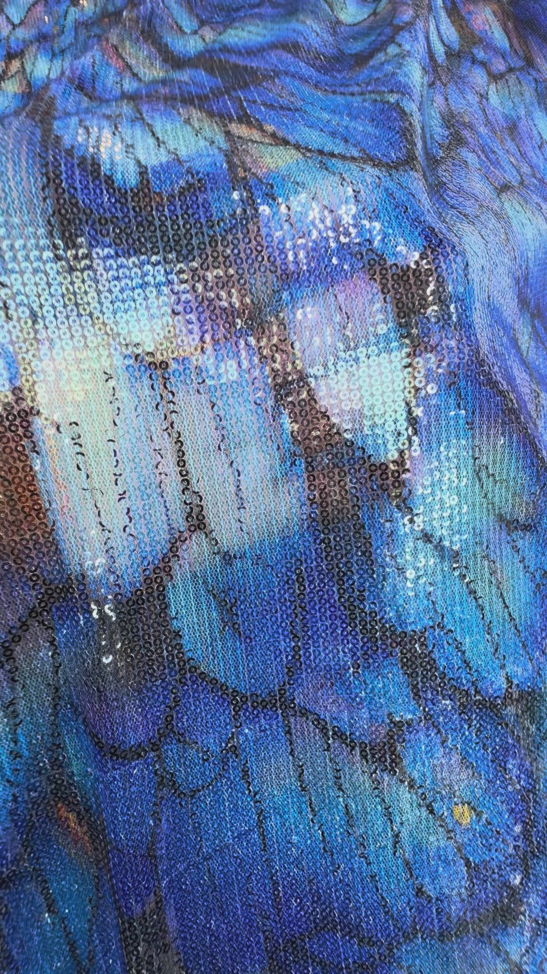 Luxury Iridescent Blue Feather Sequin Fabric