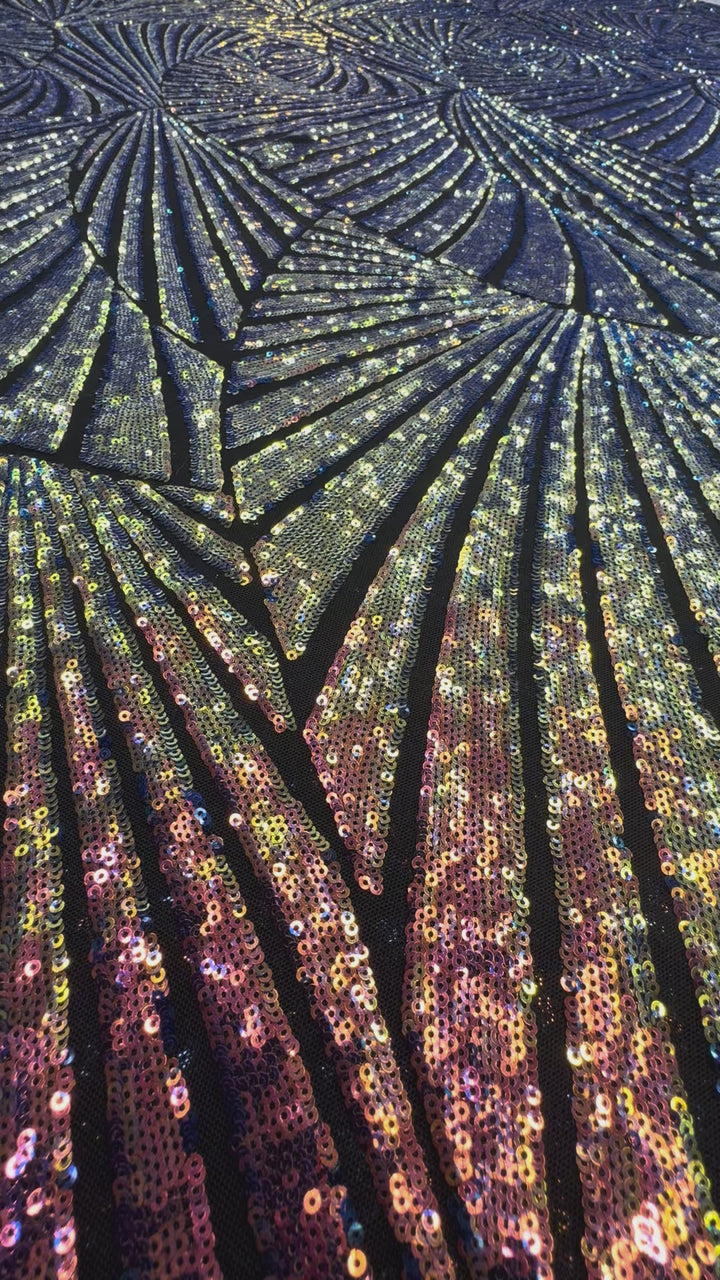 Multicolor Holographic Sequin Fabric on Black Base ( 1 Piece = 3.5 Meter)