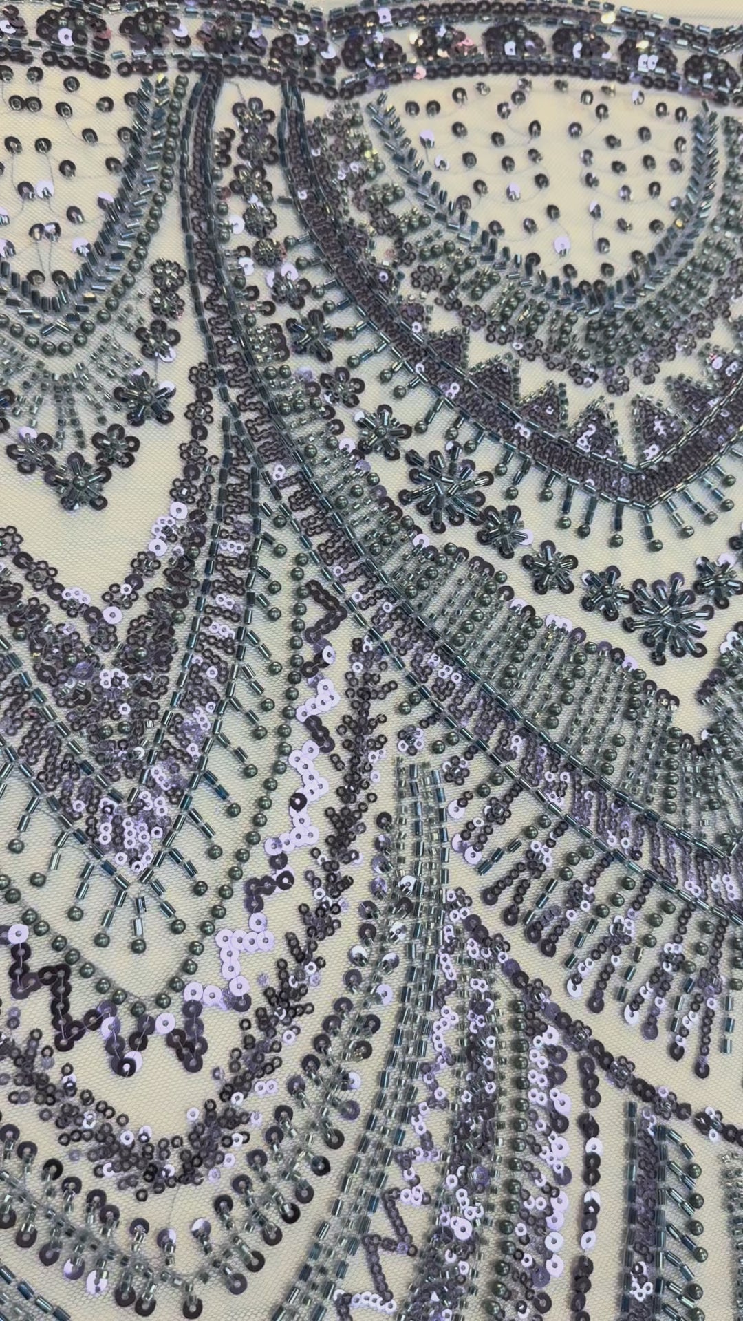 Luxury Blue & Silver Sequin Embroidered Tulle Fabric – Couture Gowns & Evening Wear ( 1 Piece = 2 Meter) - Last Piece