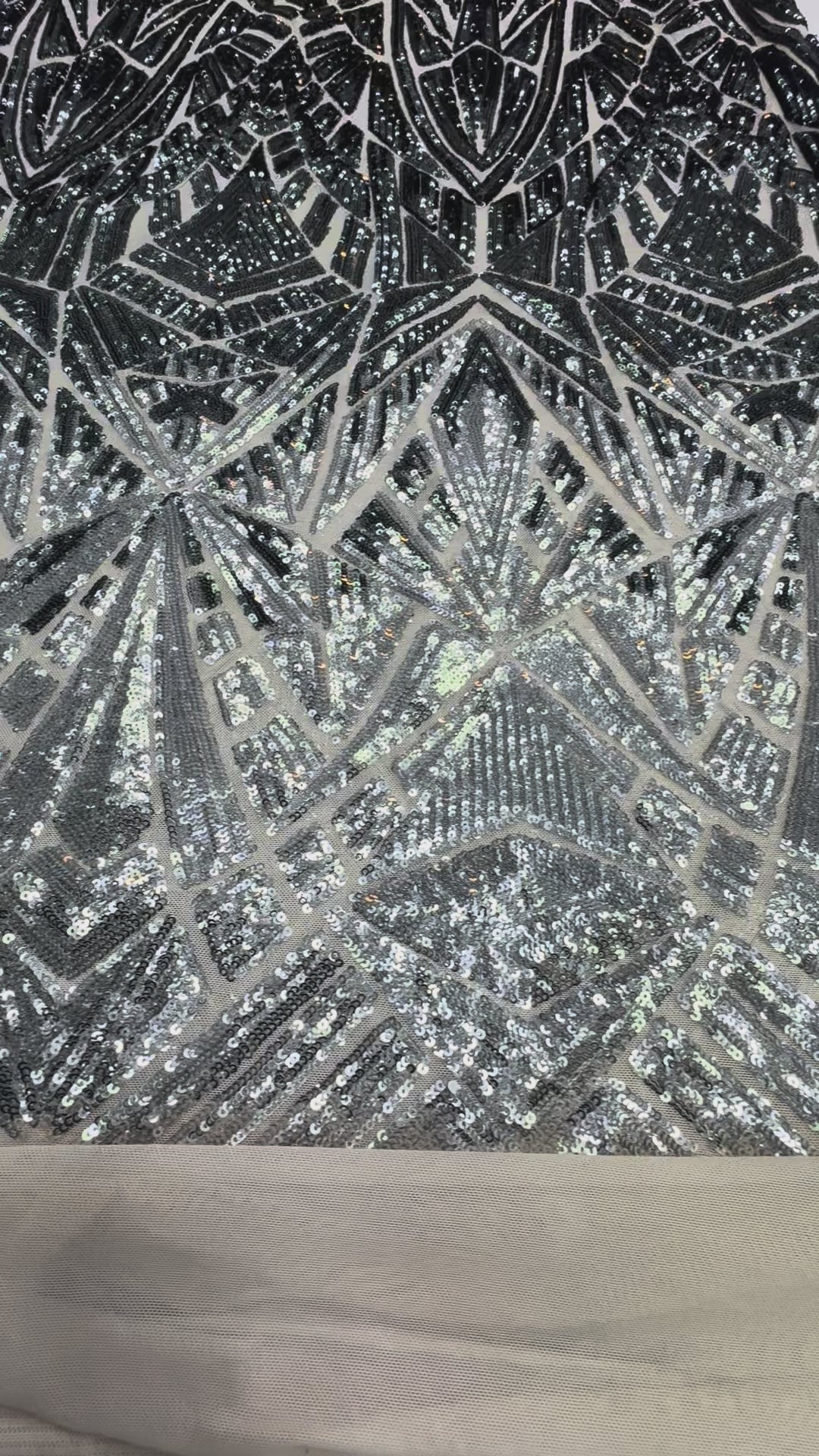 Silver and Black Art Deco Sequin Fabric( 1 Piece = 3 Meter)