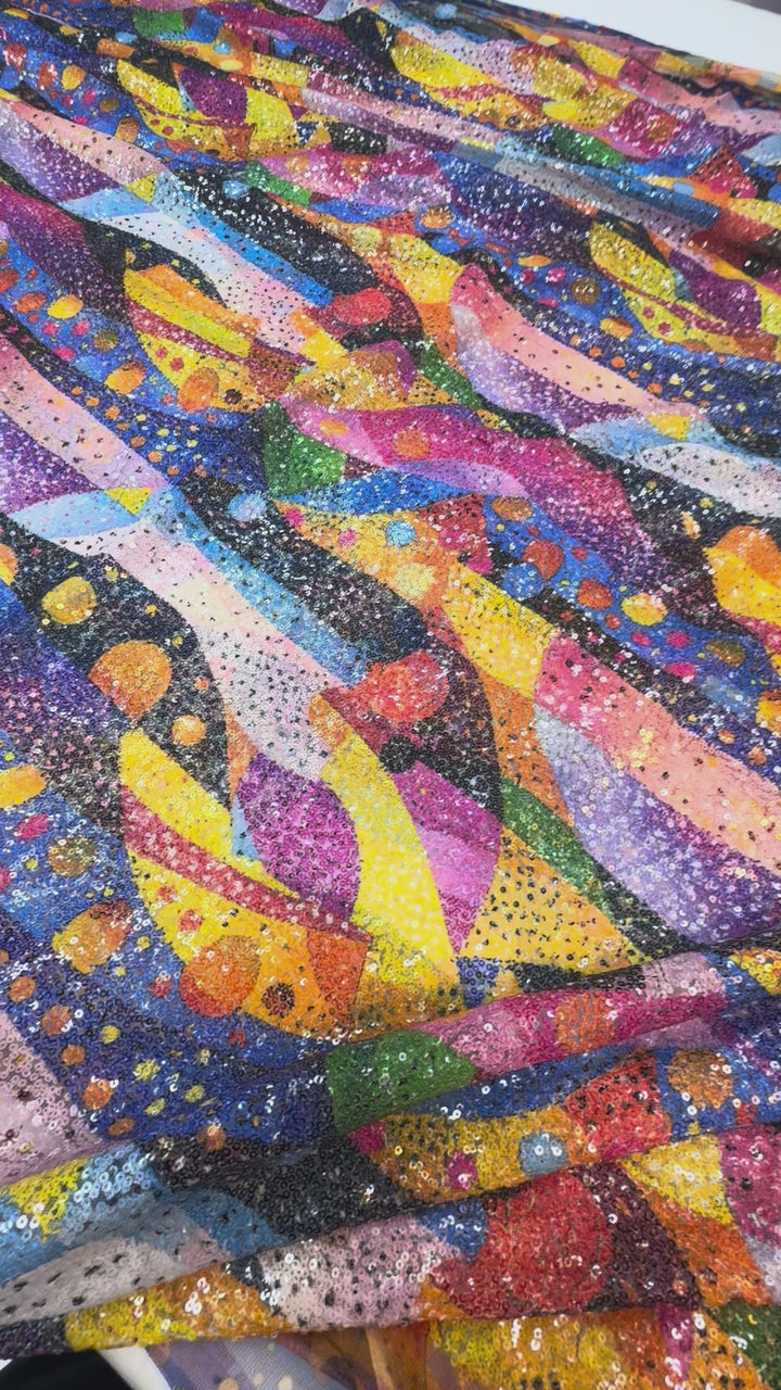 Abstract Multicolor Sequin Fabric