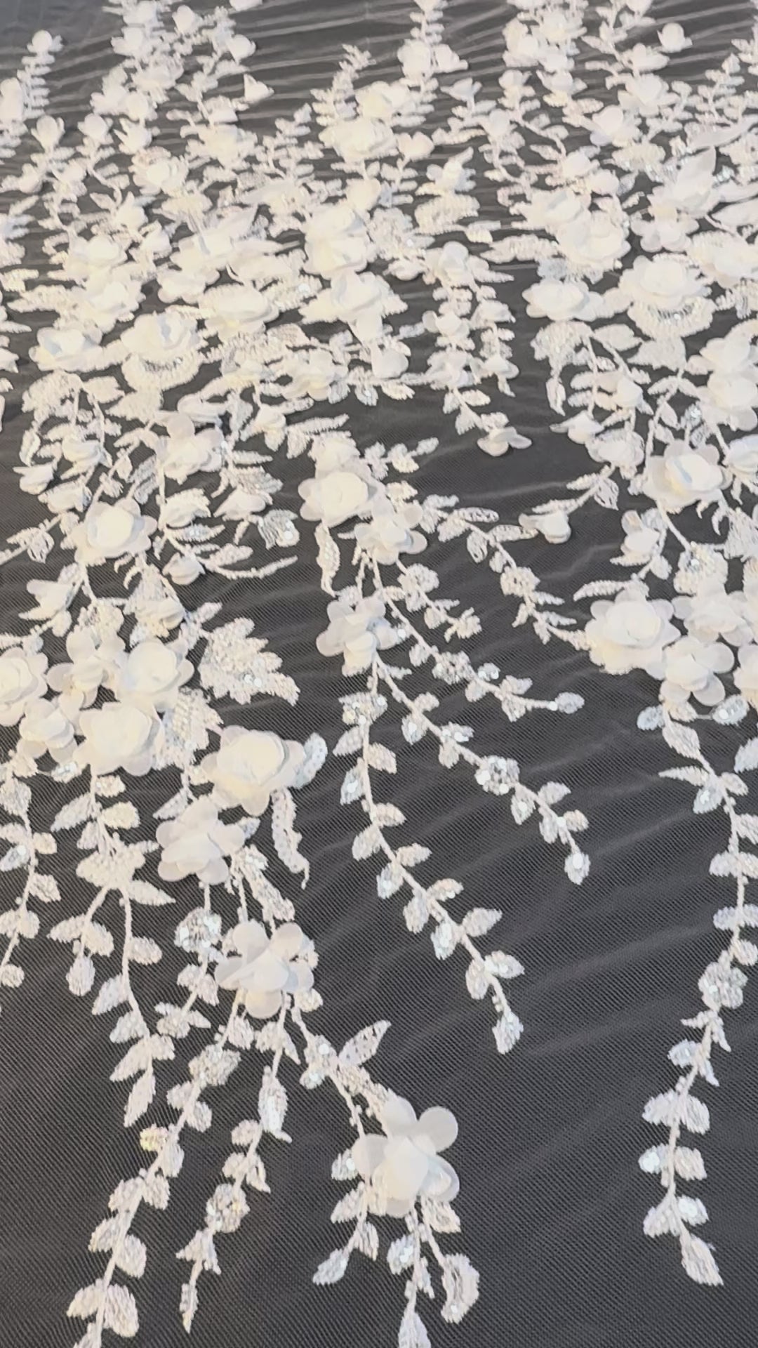 Luxury White 3D Floral Embroidered Lace with Sequins & Beads – Bridal & Evening Couture Fabric (1 Piece is 4 Meter)