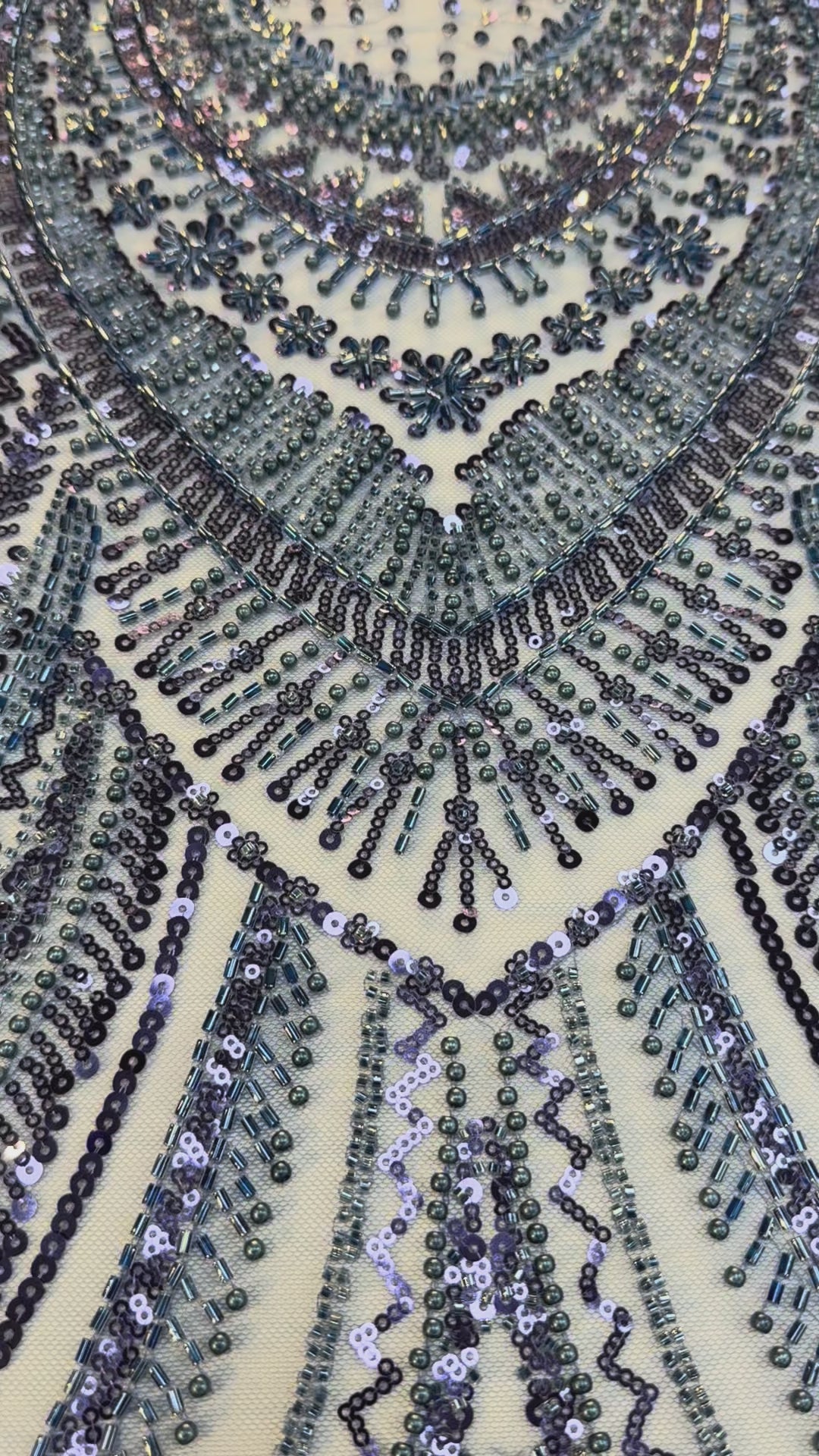 Luxury Blue & Silver Sequin Embroidered Tulle Fabric – Couture Gowns & Evening Wear ( 1 Piece = 2 Meter) - Last Piece