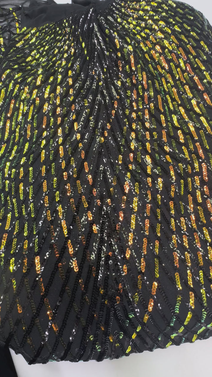 Aurora Grid – Black Radiant Sequin Net Fabric