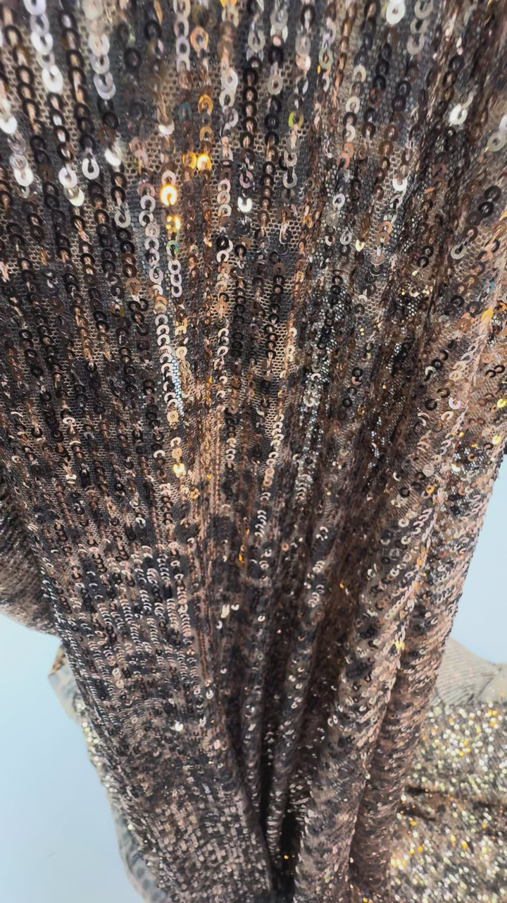 Black and Bronze Sequin Fabric