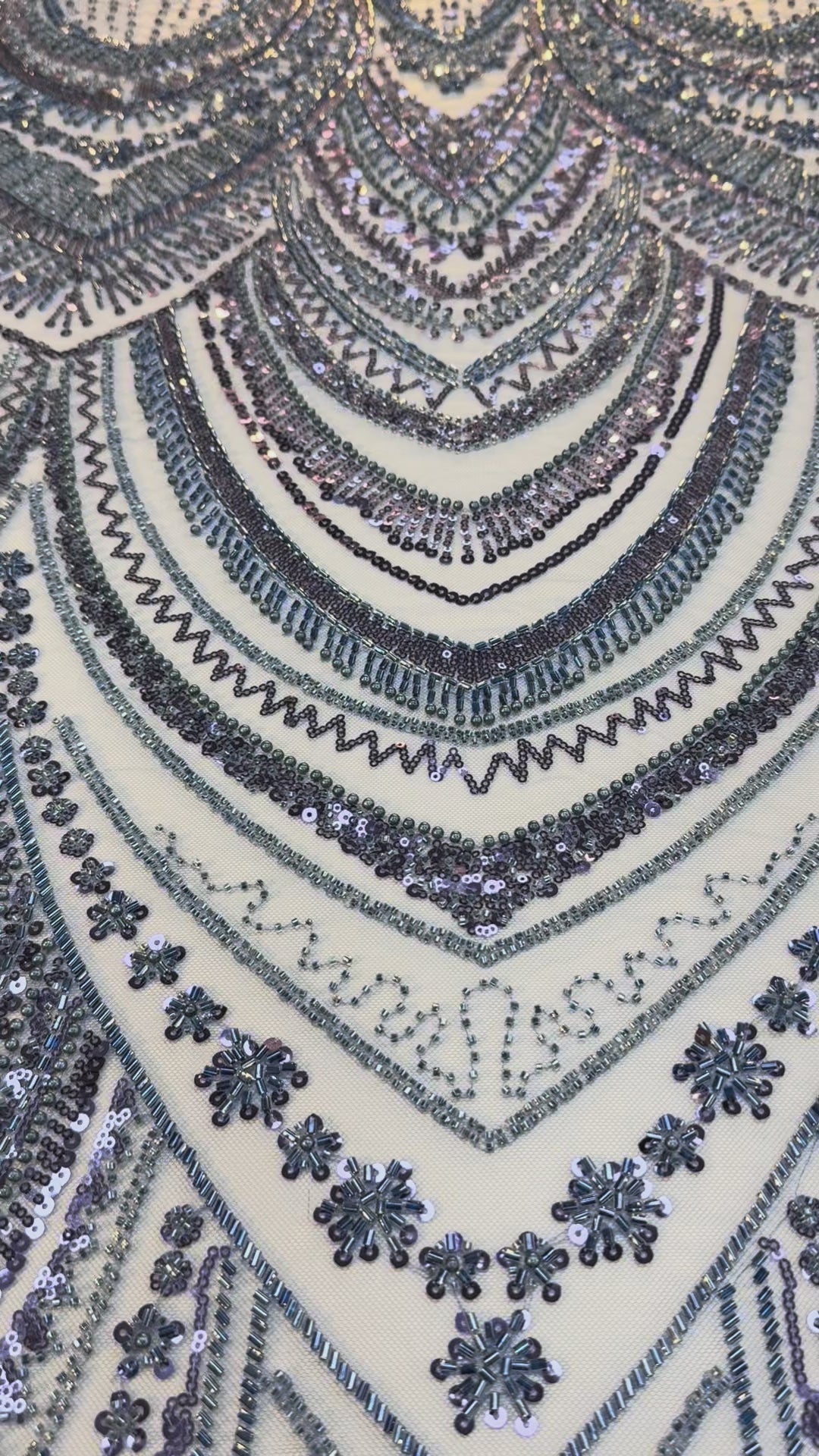 Luxury Blue & Silver Sequin Embroidered Tulle Fabric – Couture Gowns & Evening Wear ( 1 Piece = 2 Meter) - Last Piece