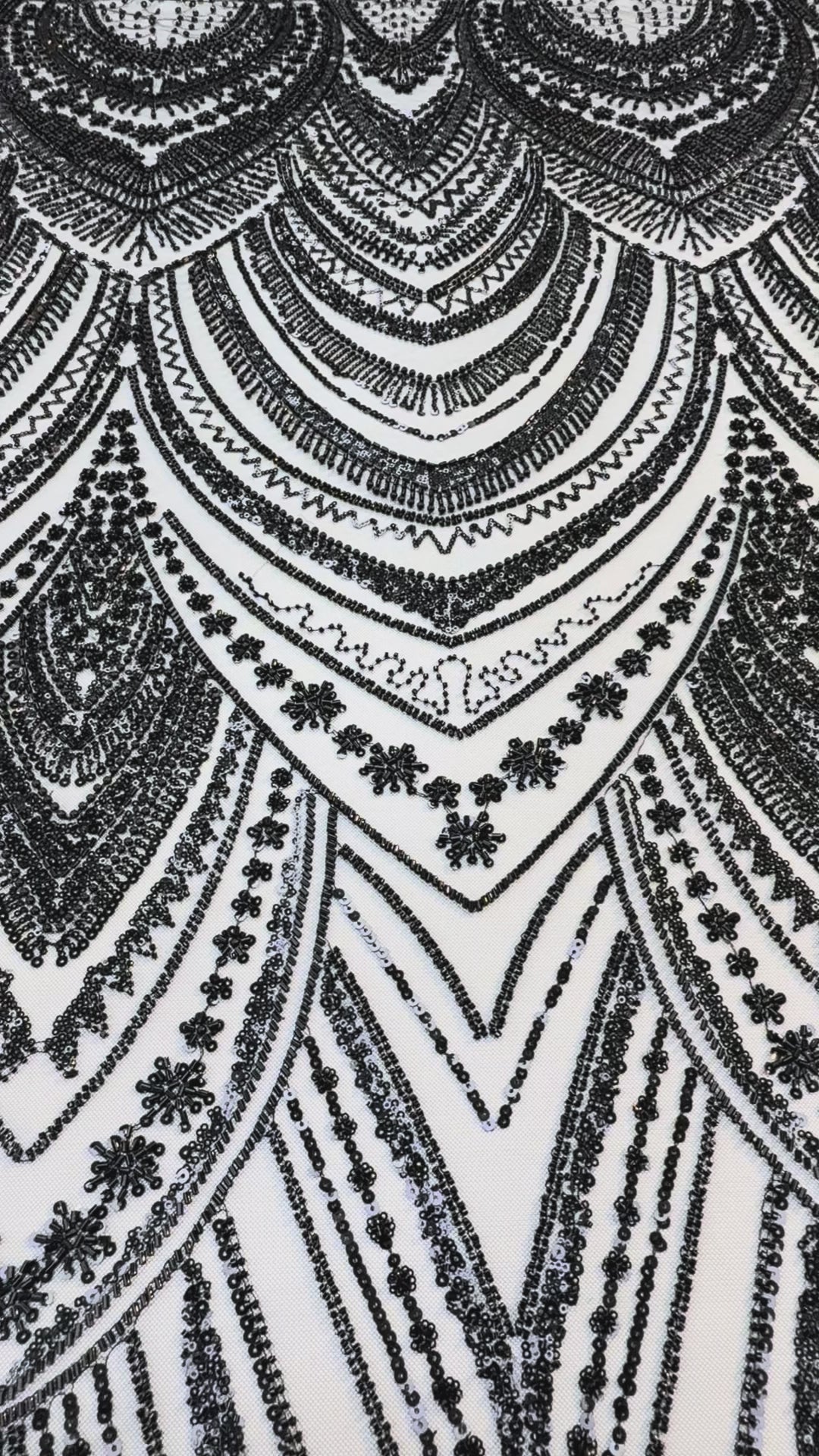 Luxury Black Sequin Embroidered Tulle Fabric – Haute Couture Evening & Bridal Wear (1 Piece = 4 Meter)