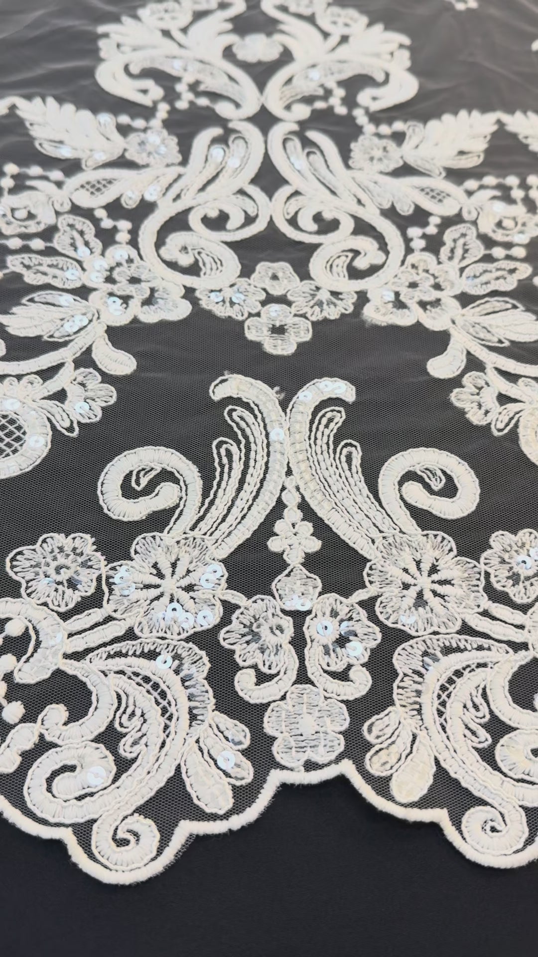 Luxury Off-white Bridal Lace with Sequins & Floral Embroidery( 1 Piece = 3.5 Meter)