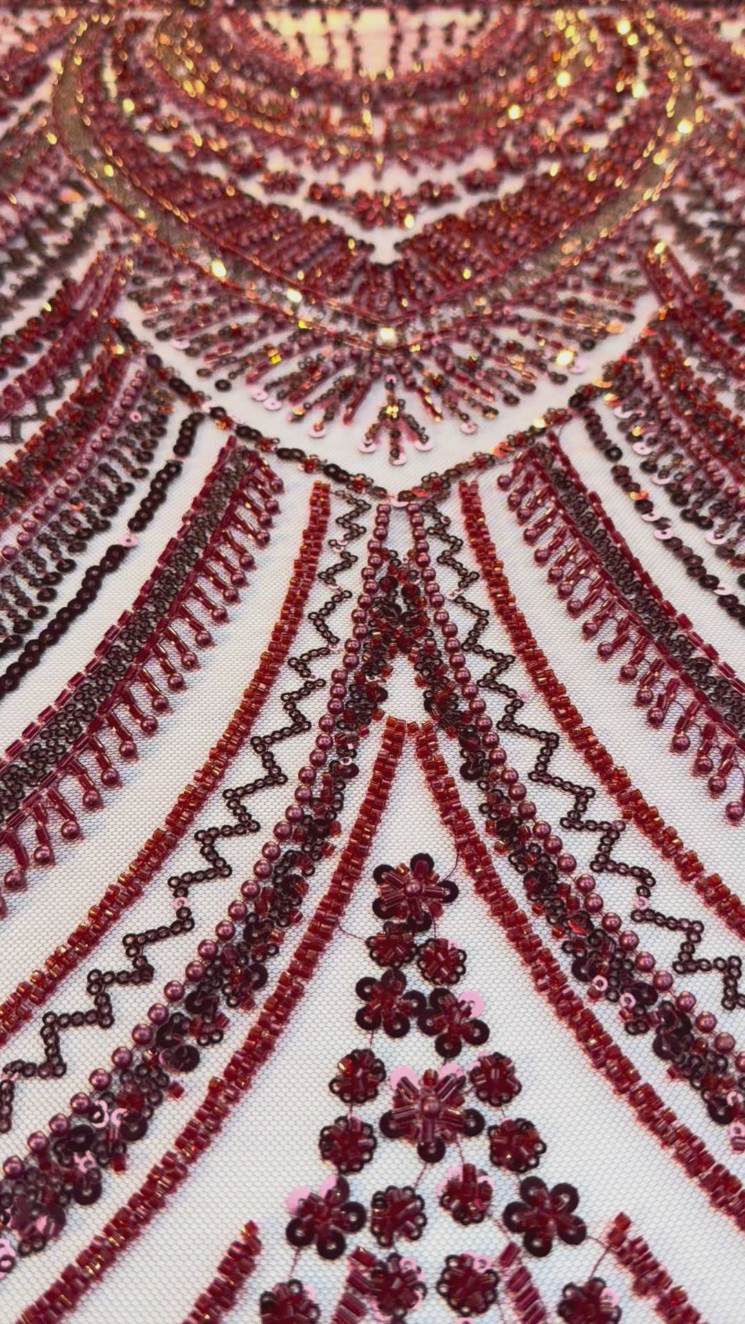 Luxury Burgundy Embroidered Tulle Fabric (1 Piece = 3 Meter)