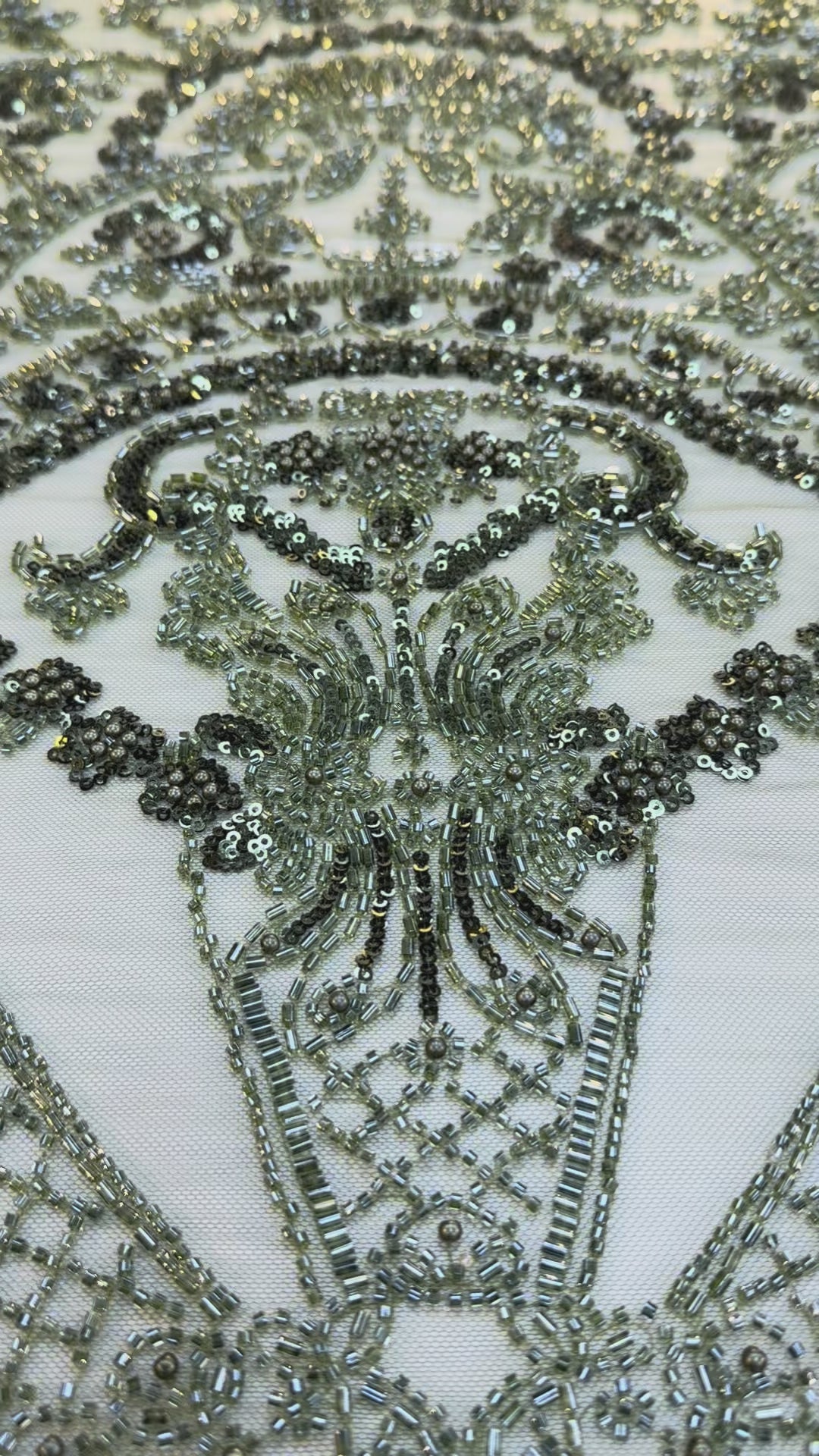 Luxury Green Sequin & Beaded Embroidered Fabric – Premium Haute Couture