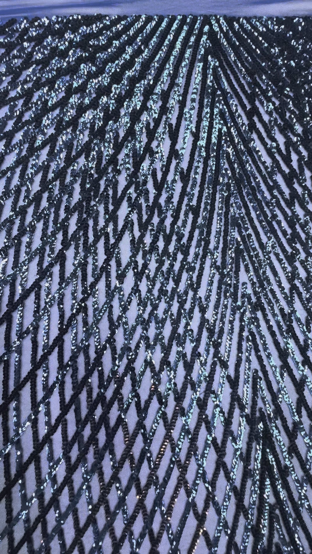 Midnight Mirage – Navy Chevron Sequin Embroidered Mesh