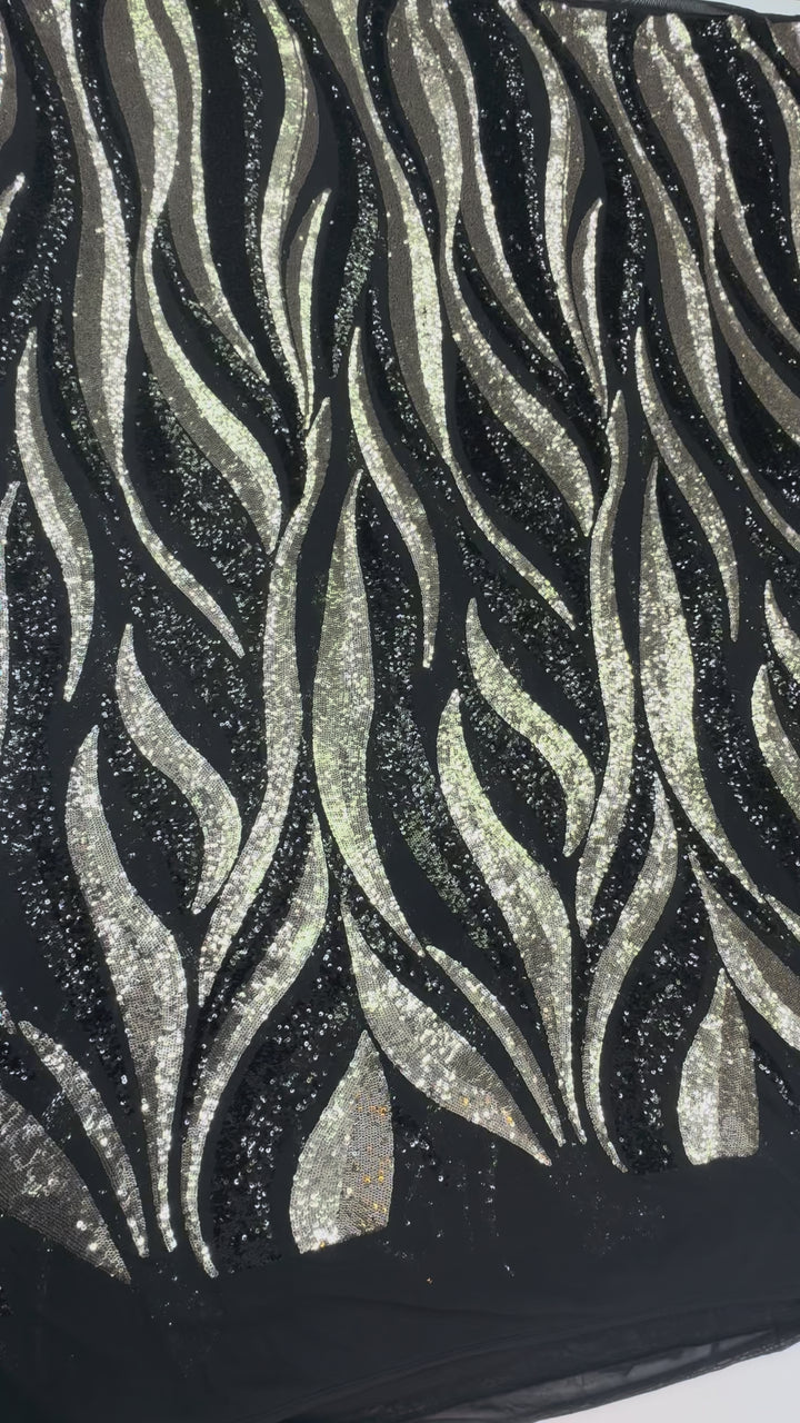 Luxury Metallic Sequin Fabric on Black Mesh
