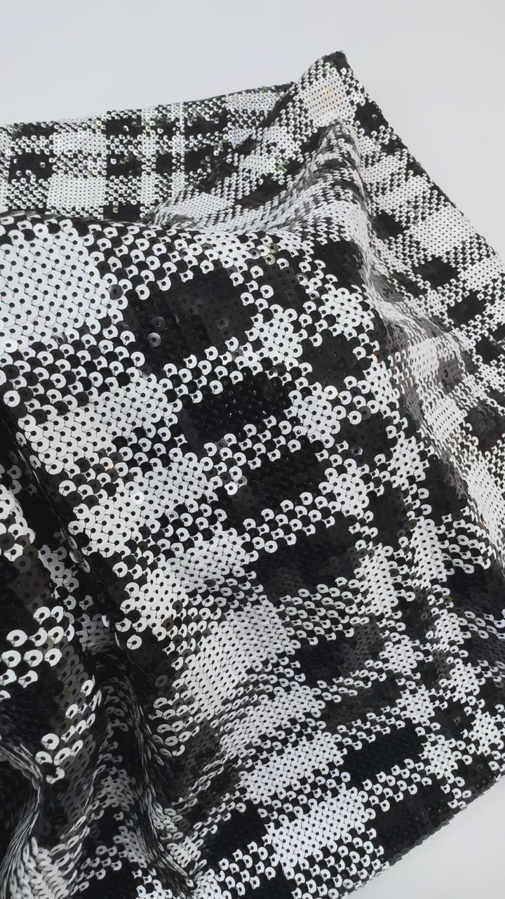 Italian Black and White Dual-Tone Sequin Fabric for Haute Couture (1 Piece = 3 Meter)