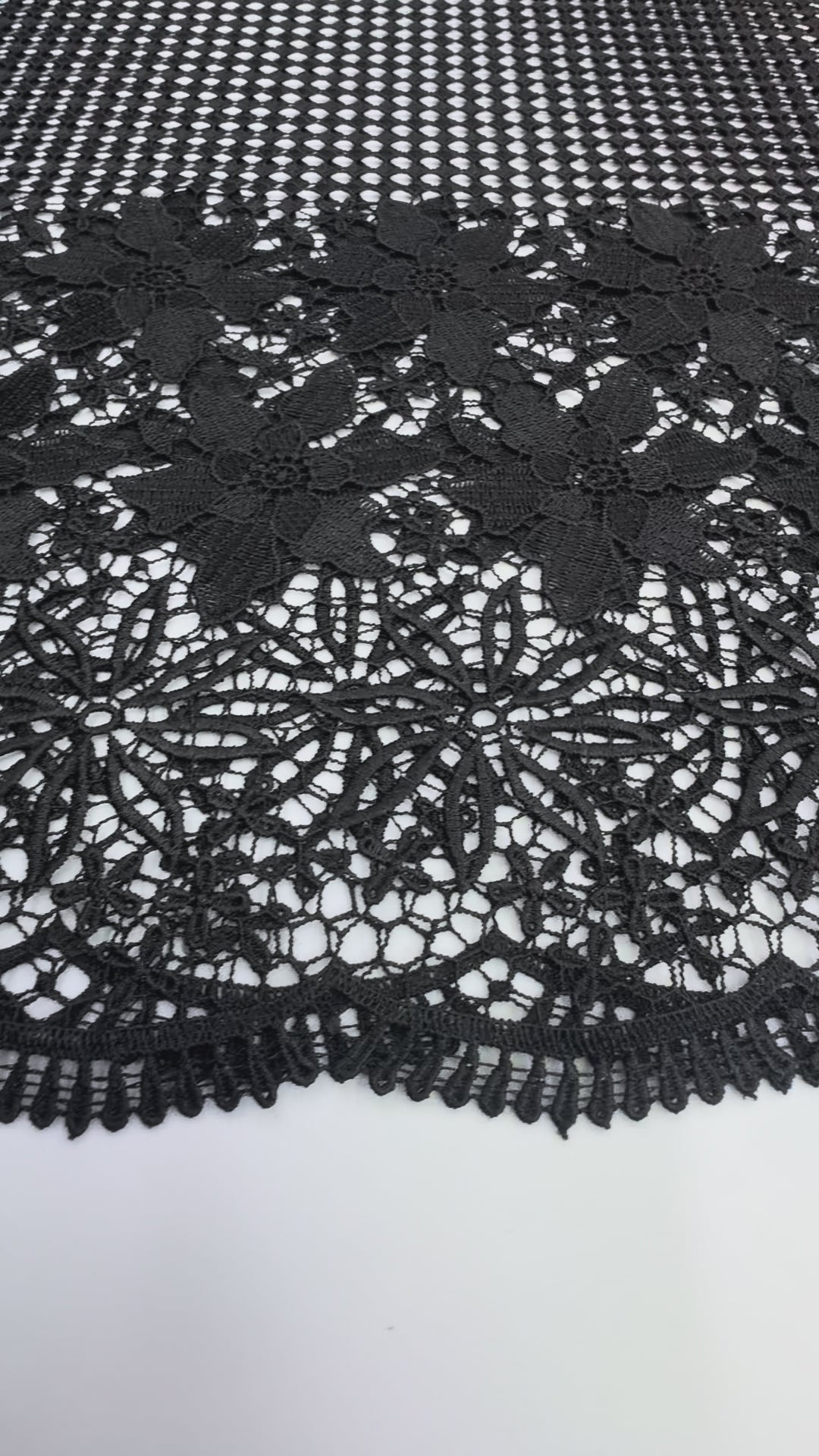 Black Floral Guipure Fabric with Ornate Border