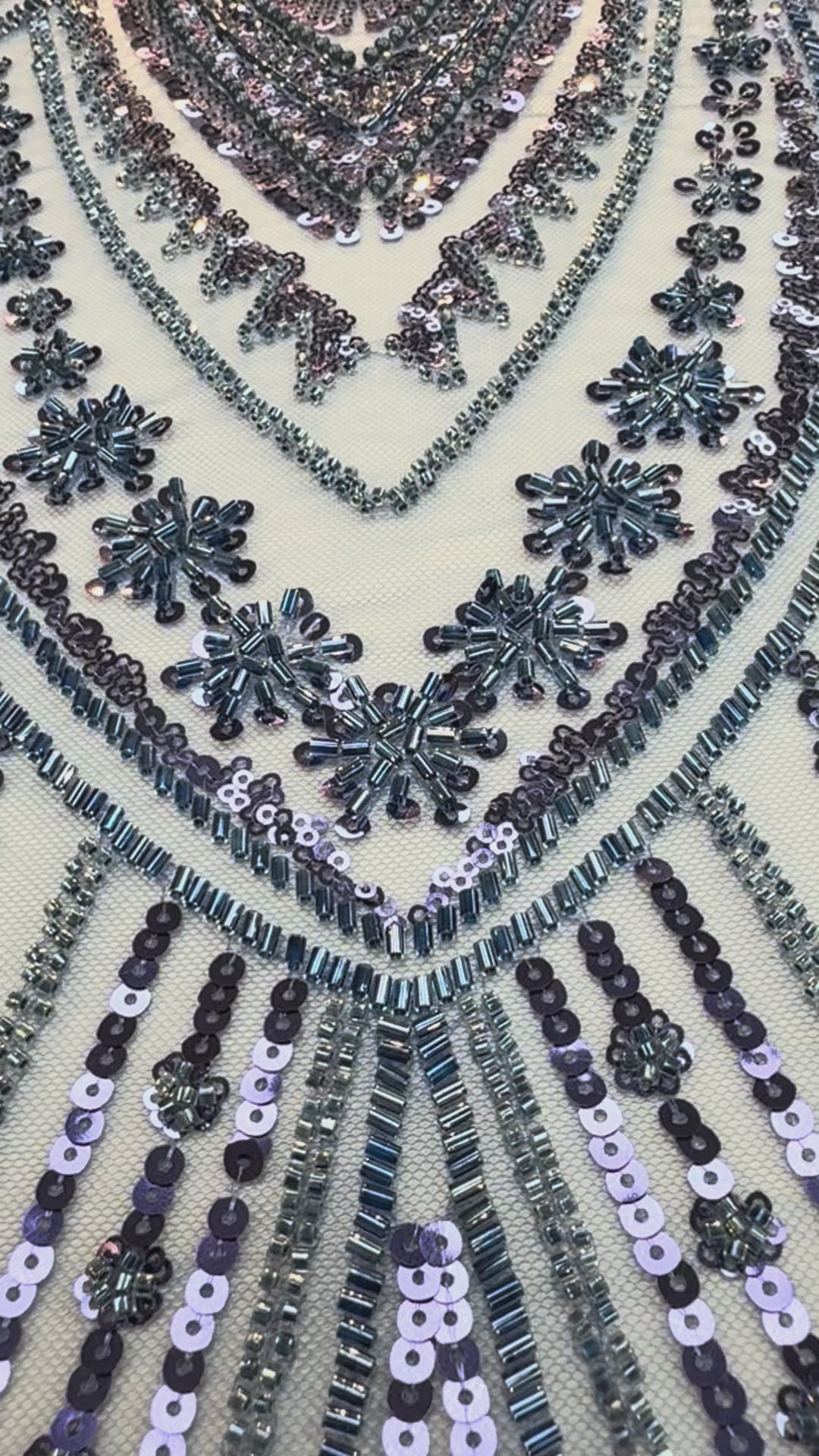Luxury Blue & Silver Sequin Embroidered Tulle Fabric – Couture Gowns & Evening Wear ( 1 Piece = 2 Meter) - Last Piece