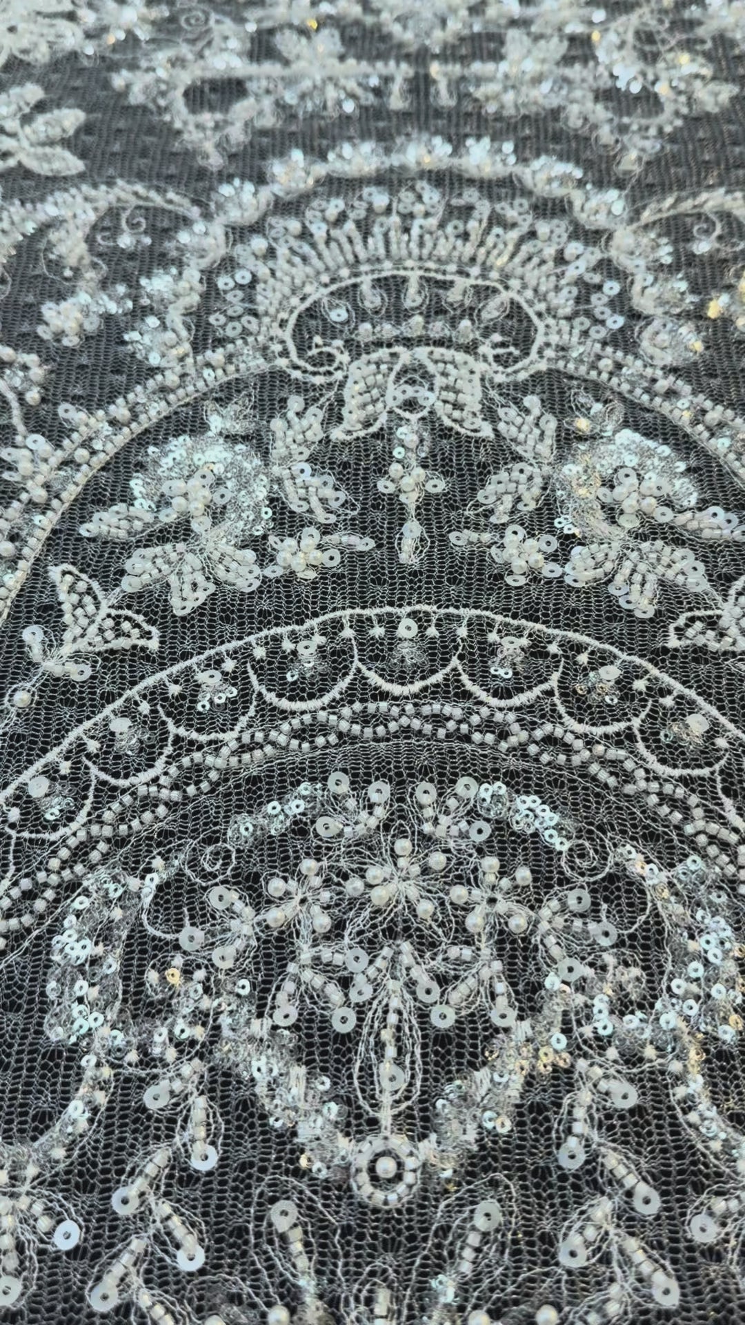 Luxury Baroque Silver Sequin Embroidered Tulle Lace – Royal Couture Fabric( 1 Piece = 3 Meter)