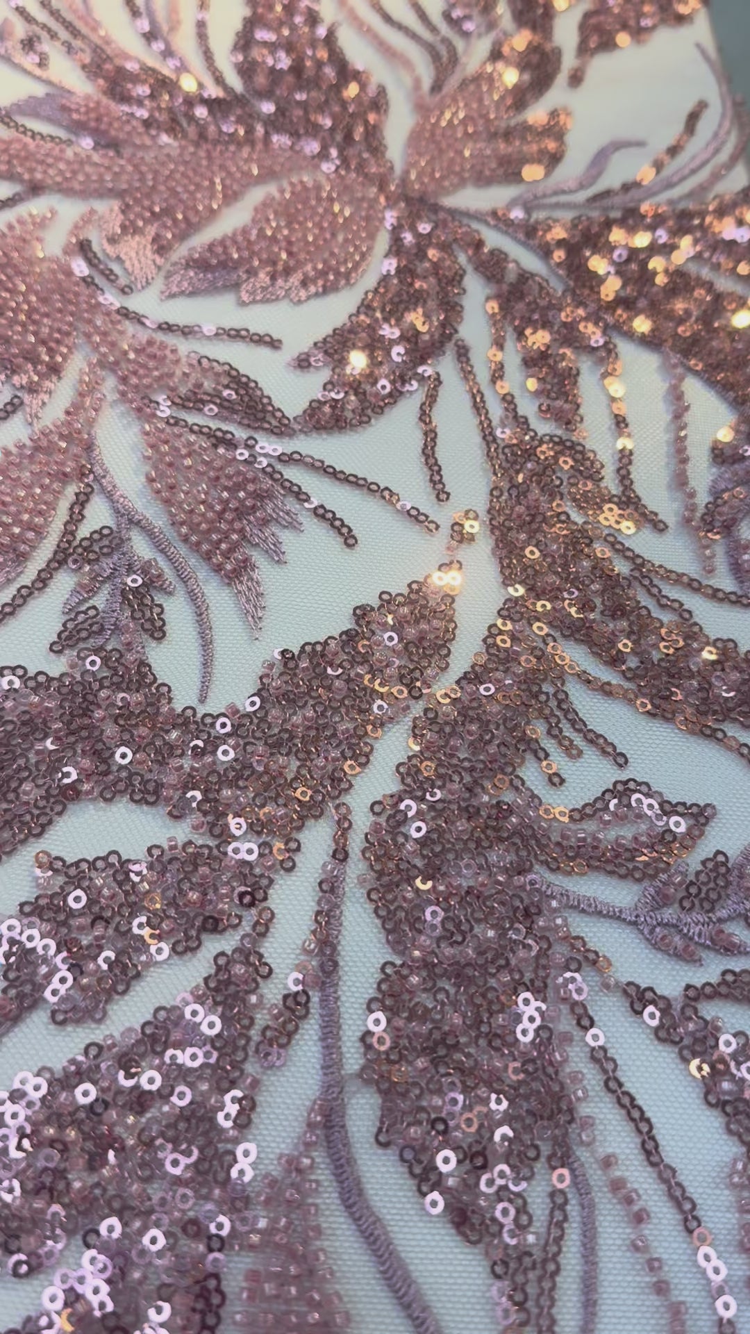 Luxury Dusty Rose Sequin Embroidered Tulle Fabric – Haute Couture Bridal & Evening Wear (1 Piece = 2.5 Meter)