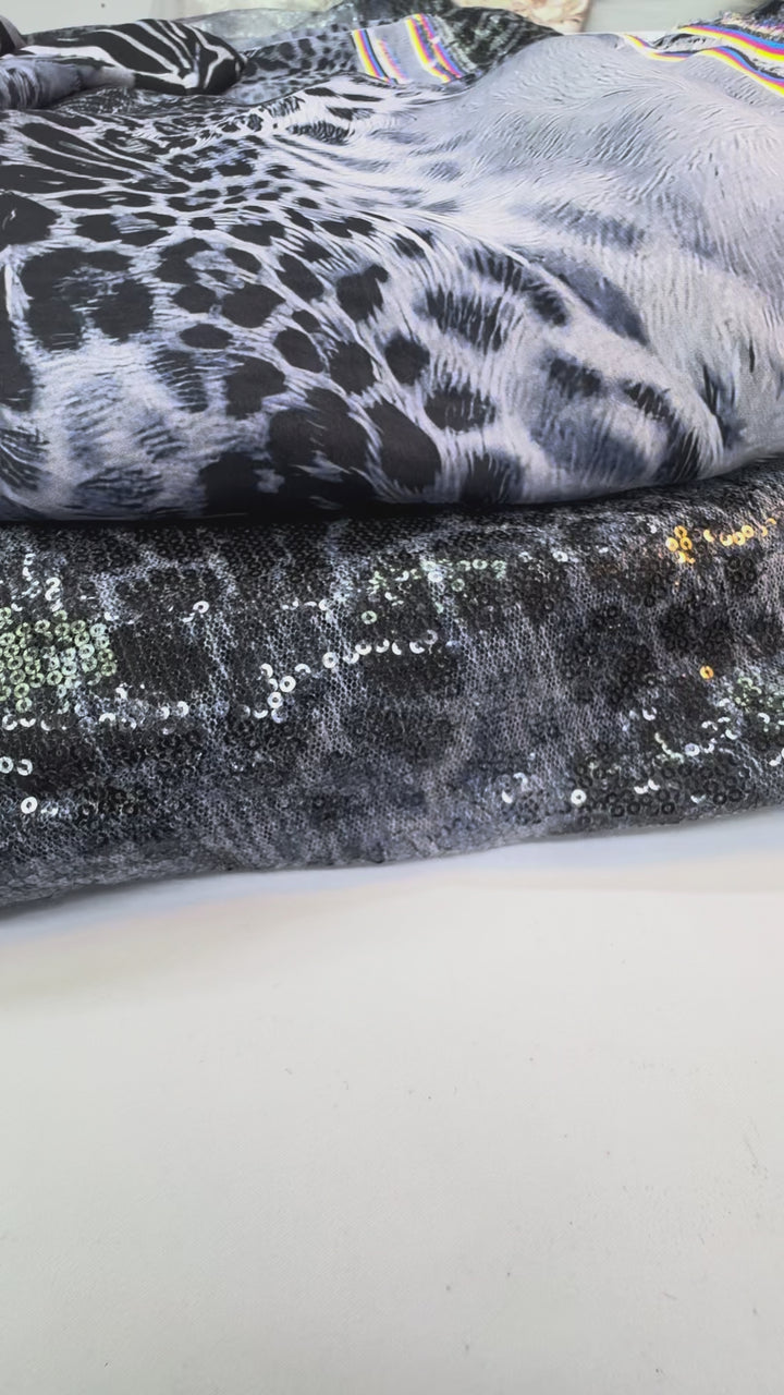Monochrome Animal Print Sequin Fabric