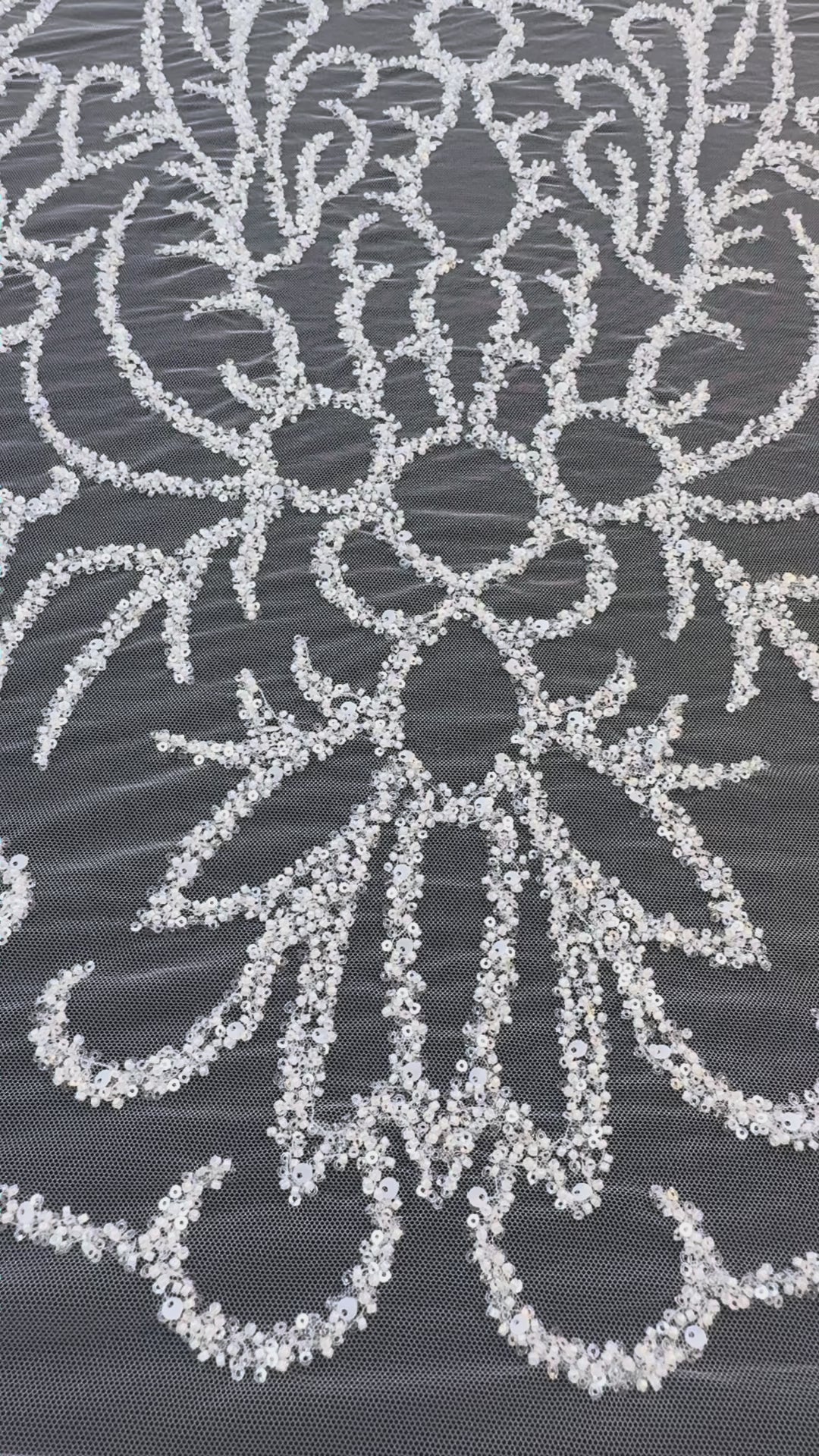 Luxury Silver Sequin Embroidered Tulle Fabric – Ornamental Floral Pattern