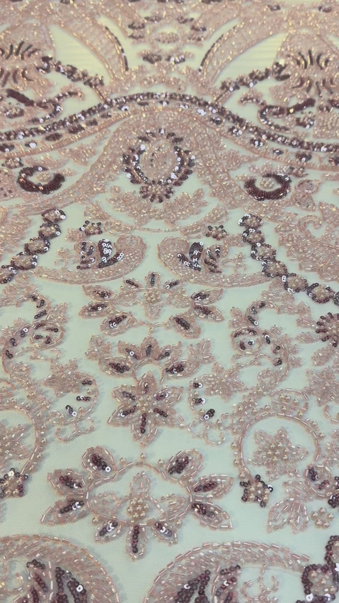 Luxury Light Pink Beaded & Sequin Embroidered Tulle Fabric – Haute Couture Bridal & Evening Wear