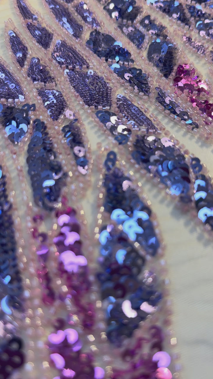 Luxury Ombre Sequin Beaded Fabric in Purple & Blue Tones – Couture Evening & Bridal Wear ( 1 Piece = 1.5 Meter)