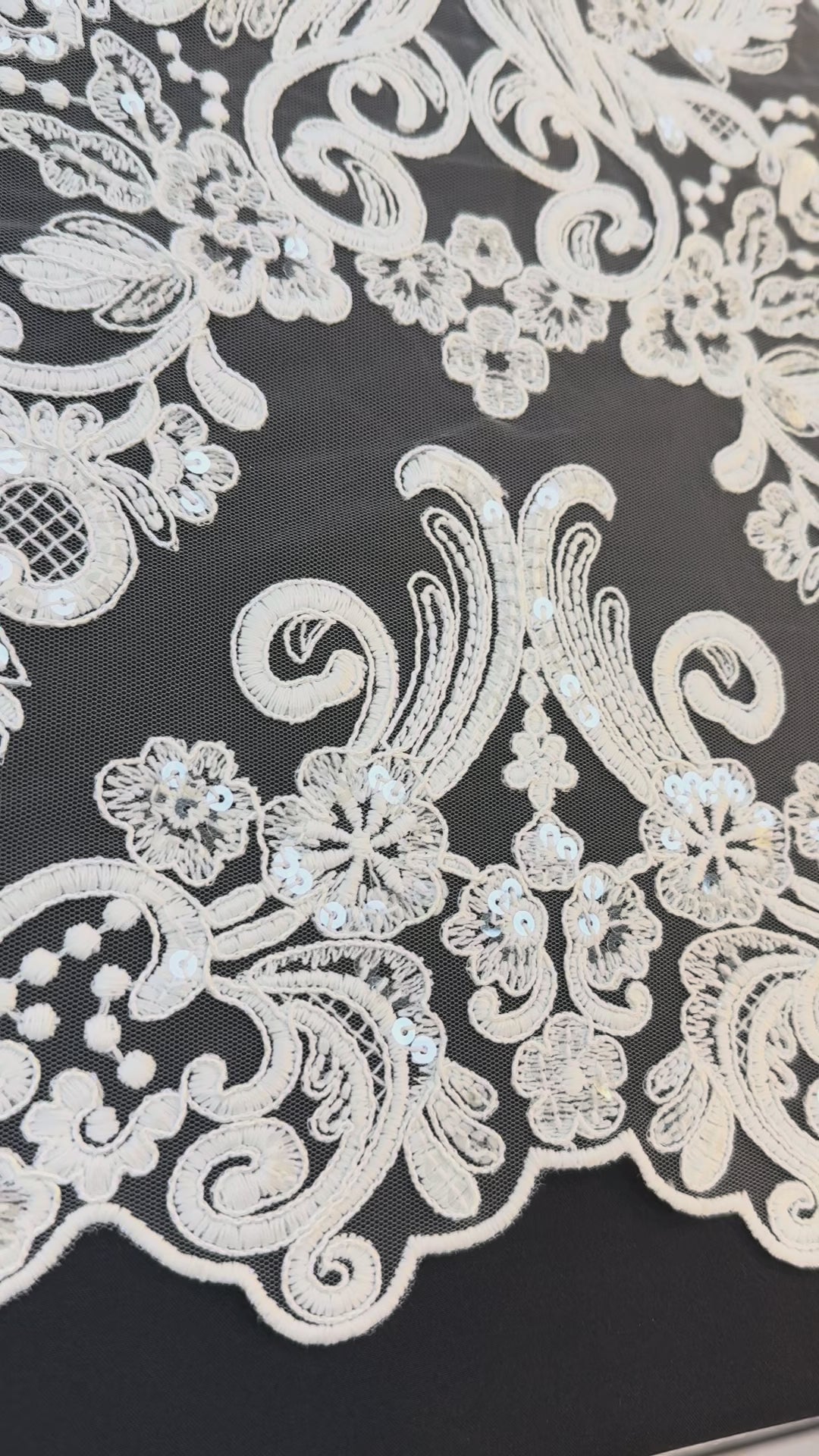 Luxury Off-white Bridal Lace with Sequins & Floral Embroidery( 1 Piece = 3.5 Meter)