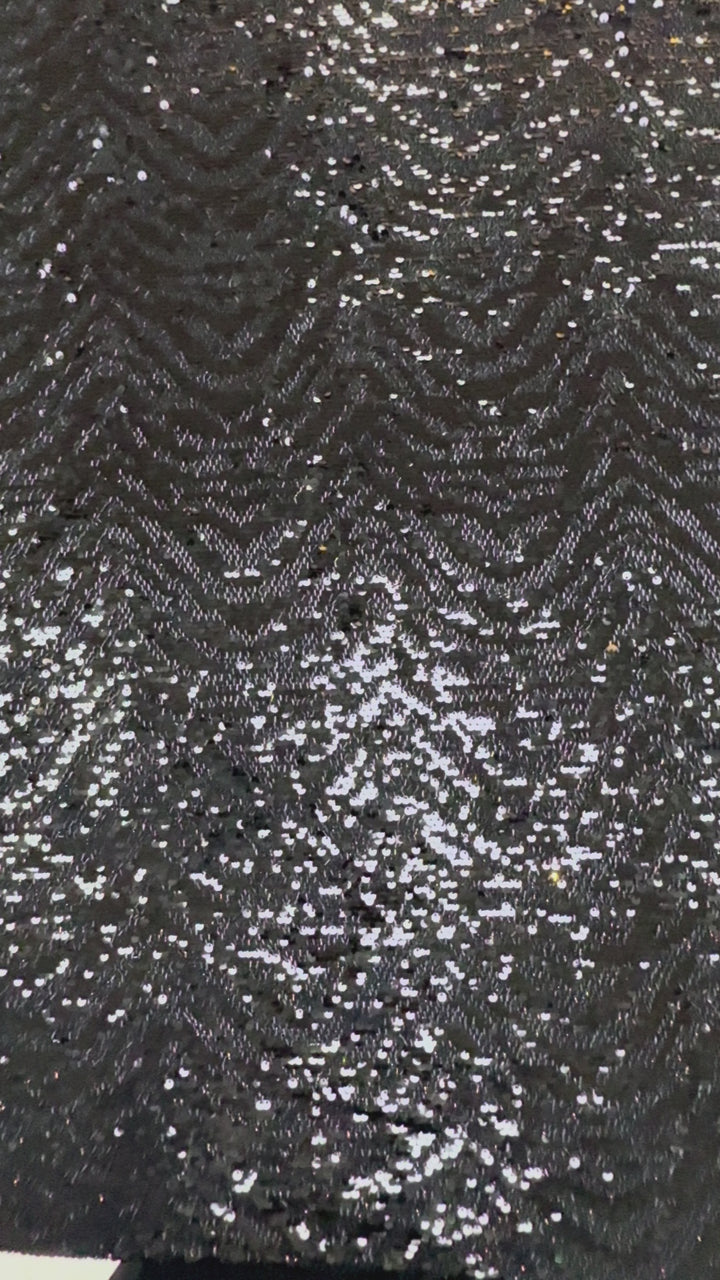 Black Designer Sequin Tulle Fabric (1 Piece = 3.5 Meter)