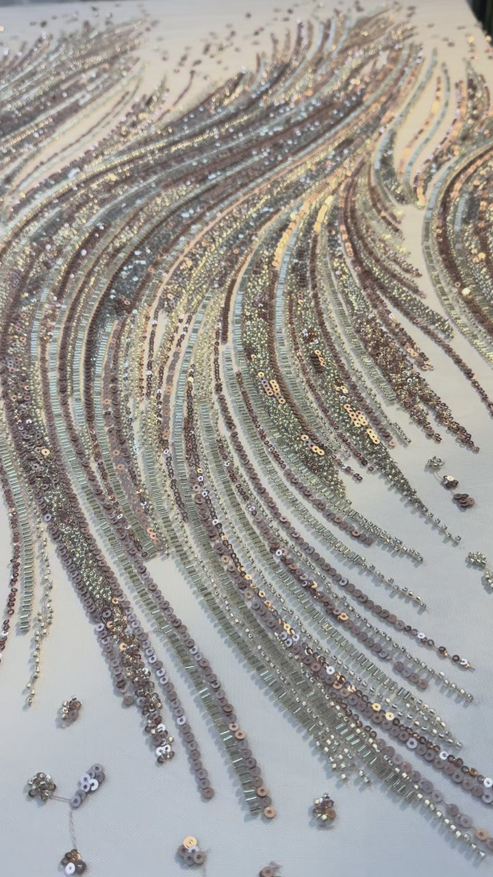 Luxury Multicolor Sequin & Beaded Waves Embroidery Fabric – Couture Evening Wear