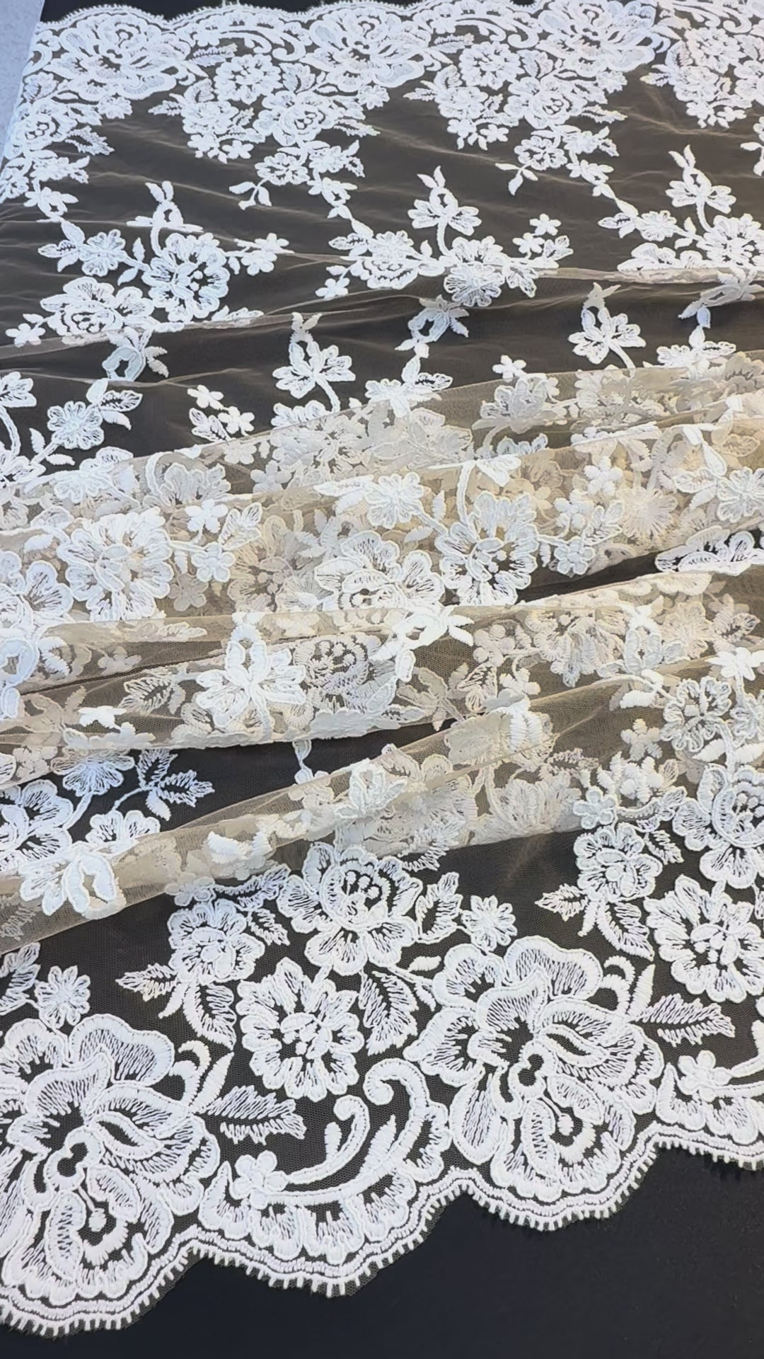 Luxury Nude Tulle with White Floral Embroidered Lace & Scalloped Edge – Bridal & Haute Couture