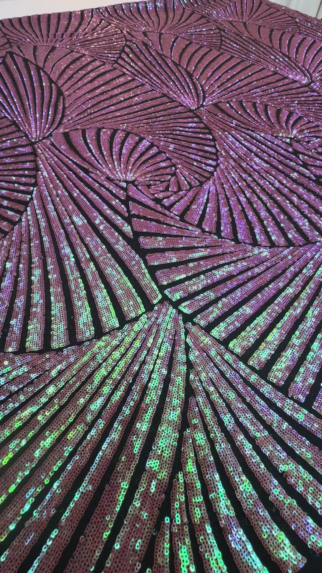 Iridescent Sequin Fan Pattern on Mauve Mesh