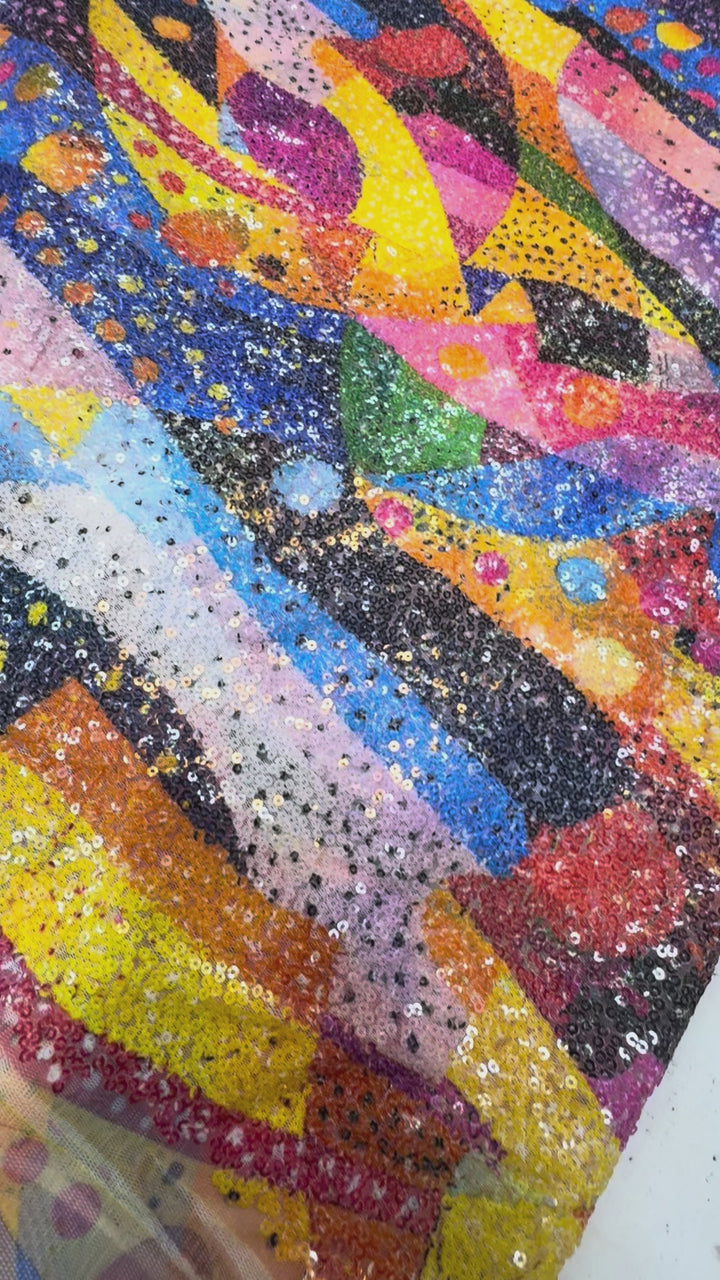 Abstract Multicolor Sequin Fabric