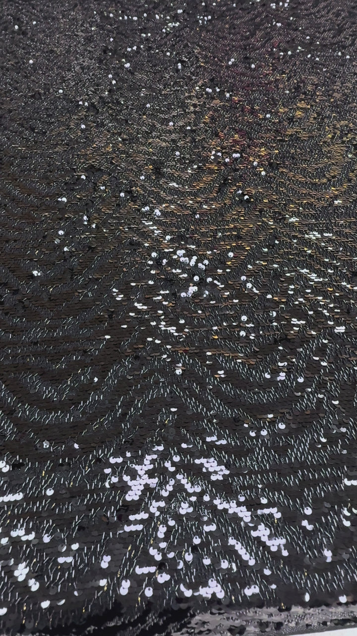 Black Designer Sequin Tulle Fabric (1 Piece = 3.5 Meter)
