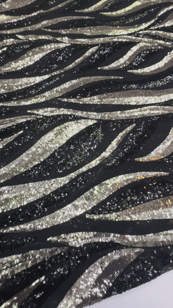 Luxury Metallic Sequin Fabric on Black Mesh