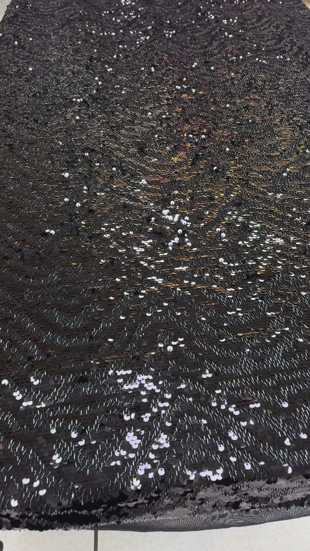 Black Designer Sequin Tulle Fabric (1 Piece = 3.5 Meter)