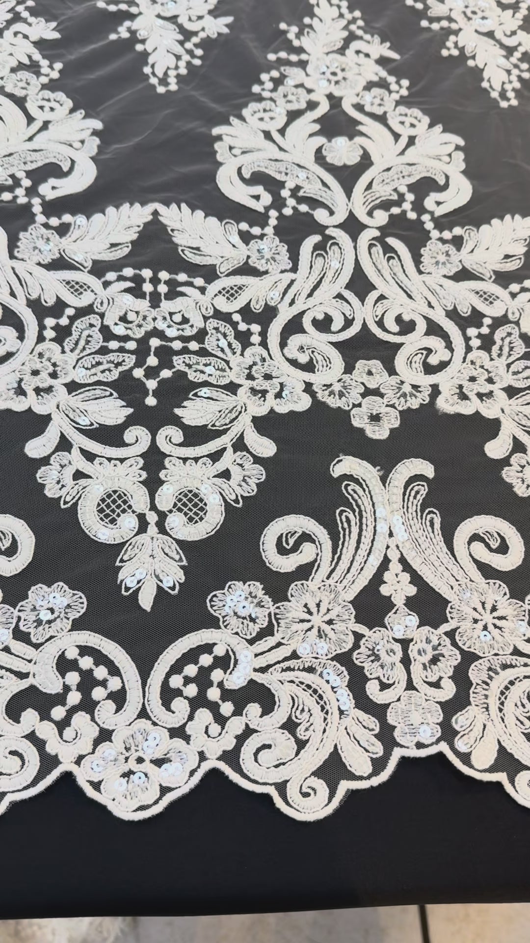 Luxury Off-white Bridal Lace with Sequins & Floral Embroidery( 1 Piece = 3.5 Meter)