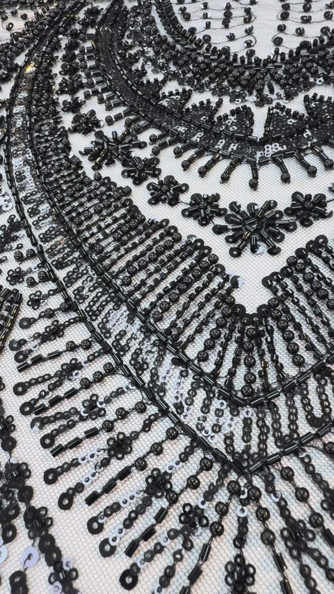 Luxury Black Sequin Embroidered Tulle Fabric – Haute Couture Evening & Bridal Wear (1 Piece = 4 Meter)