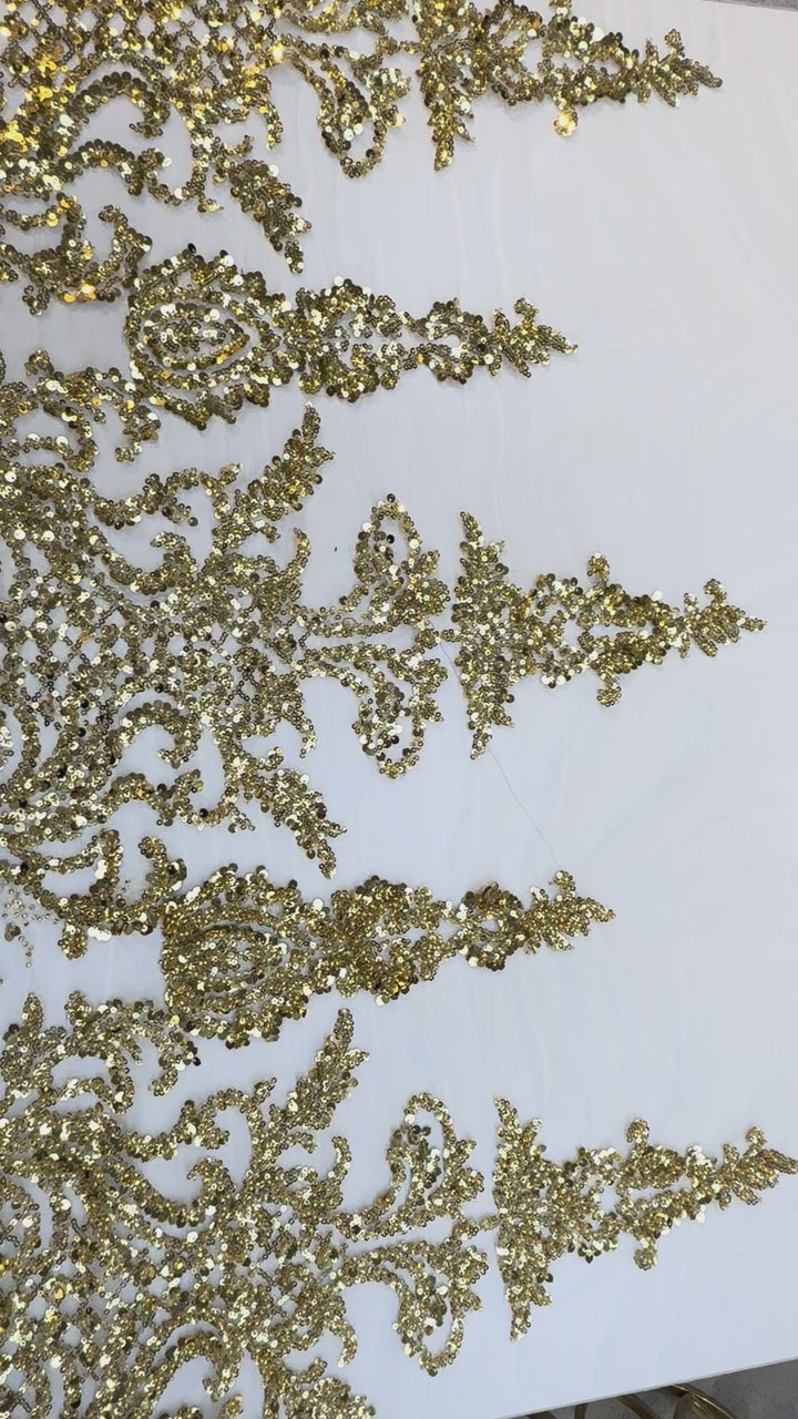 Luxury gold sequin embroidered Lace ( 1 Piece = 5 Meter)