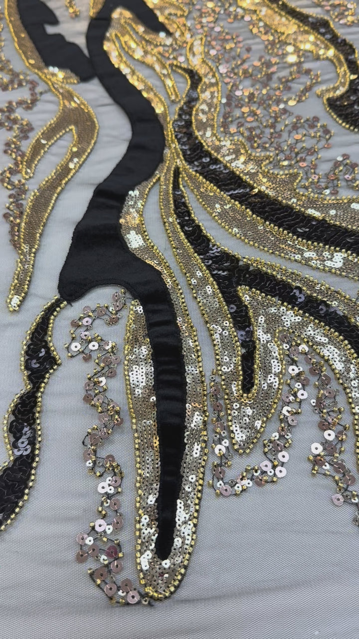 Luxury Beaded Tulle Fabric with Stone, Sequin & Velvet Embroidery – Couture Textile