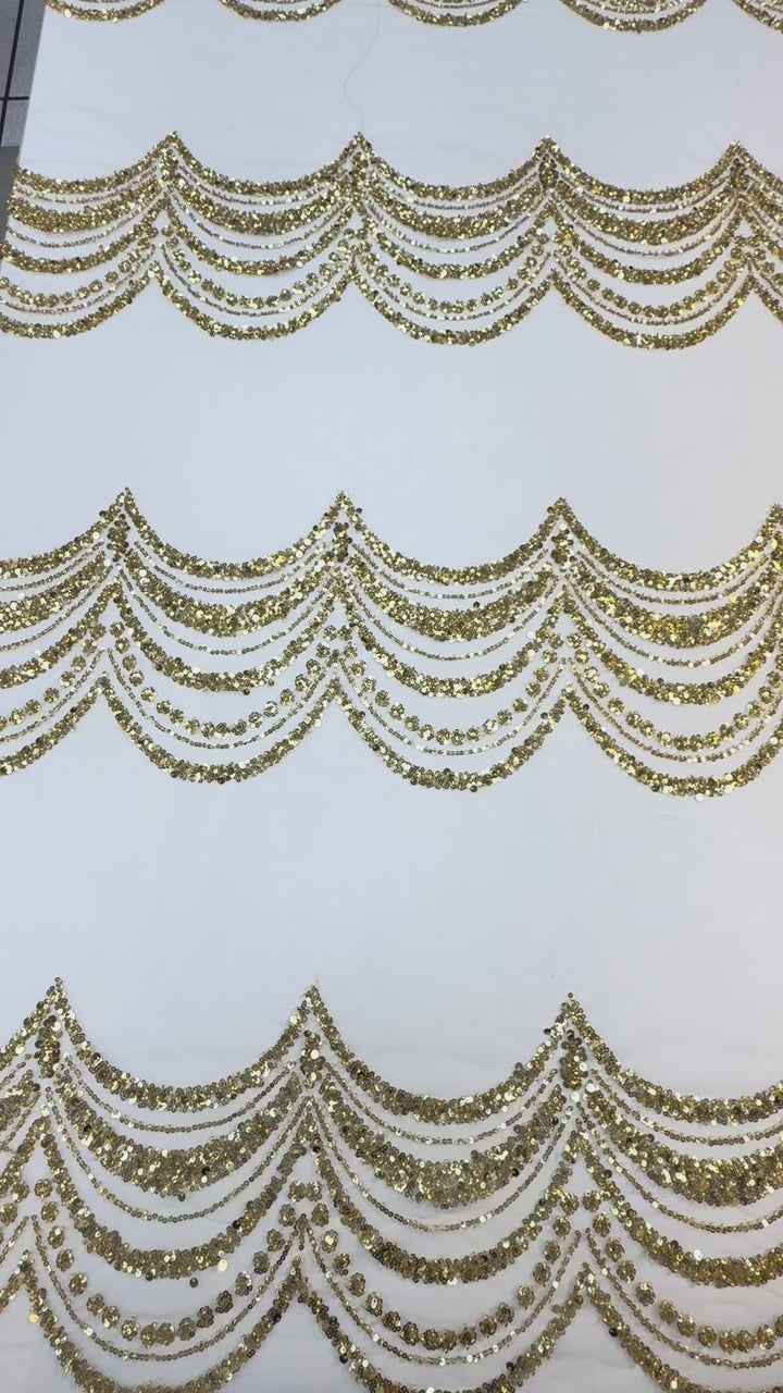 Luxury Gold Scallop Wave Sequin Fabric – Couture Evening & Bridal Wear
