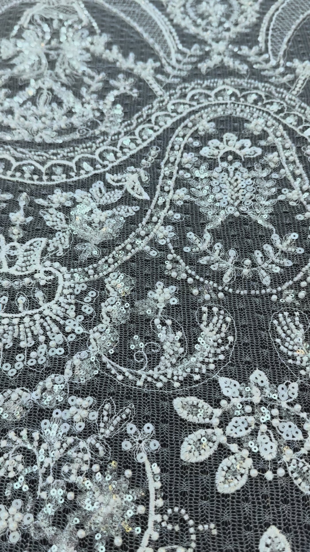 Luxury Baroque Silver Sequin Embroidered Tulle Lace – Royal Couture Fabric( 1 Piece = 3 Meter)