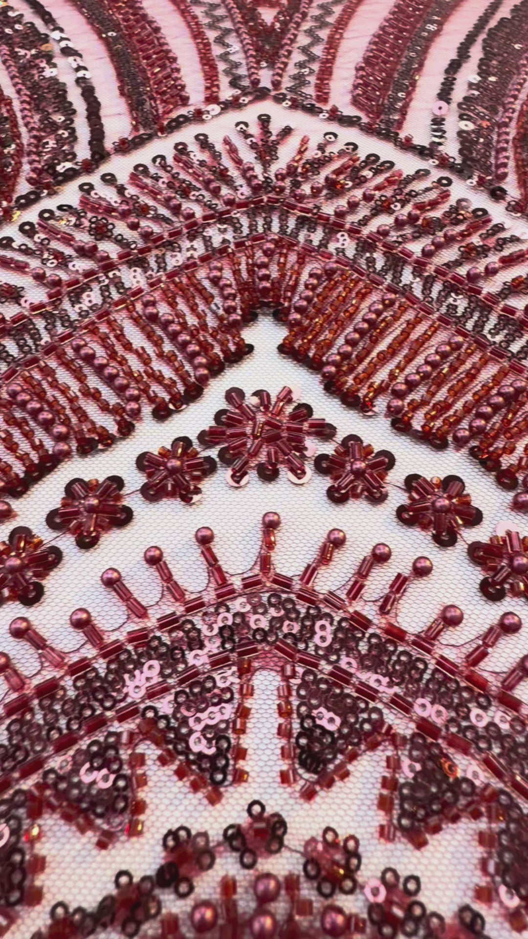 Luxury Burgundy Embroidered Tulle Fabric (1 Piece = 3 Meter)