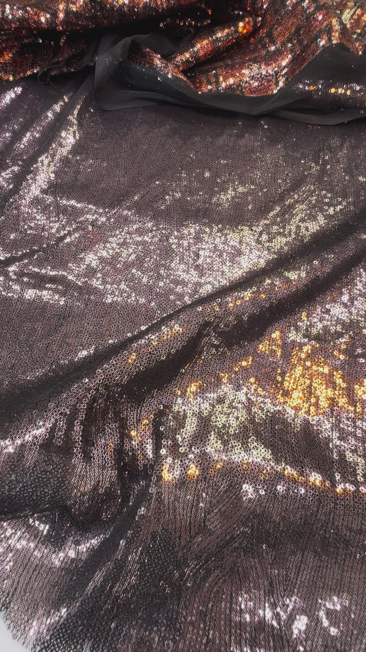 Italian Bronze Mosaic Sequin Fabric – Textured Metallic Elegance
